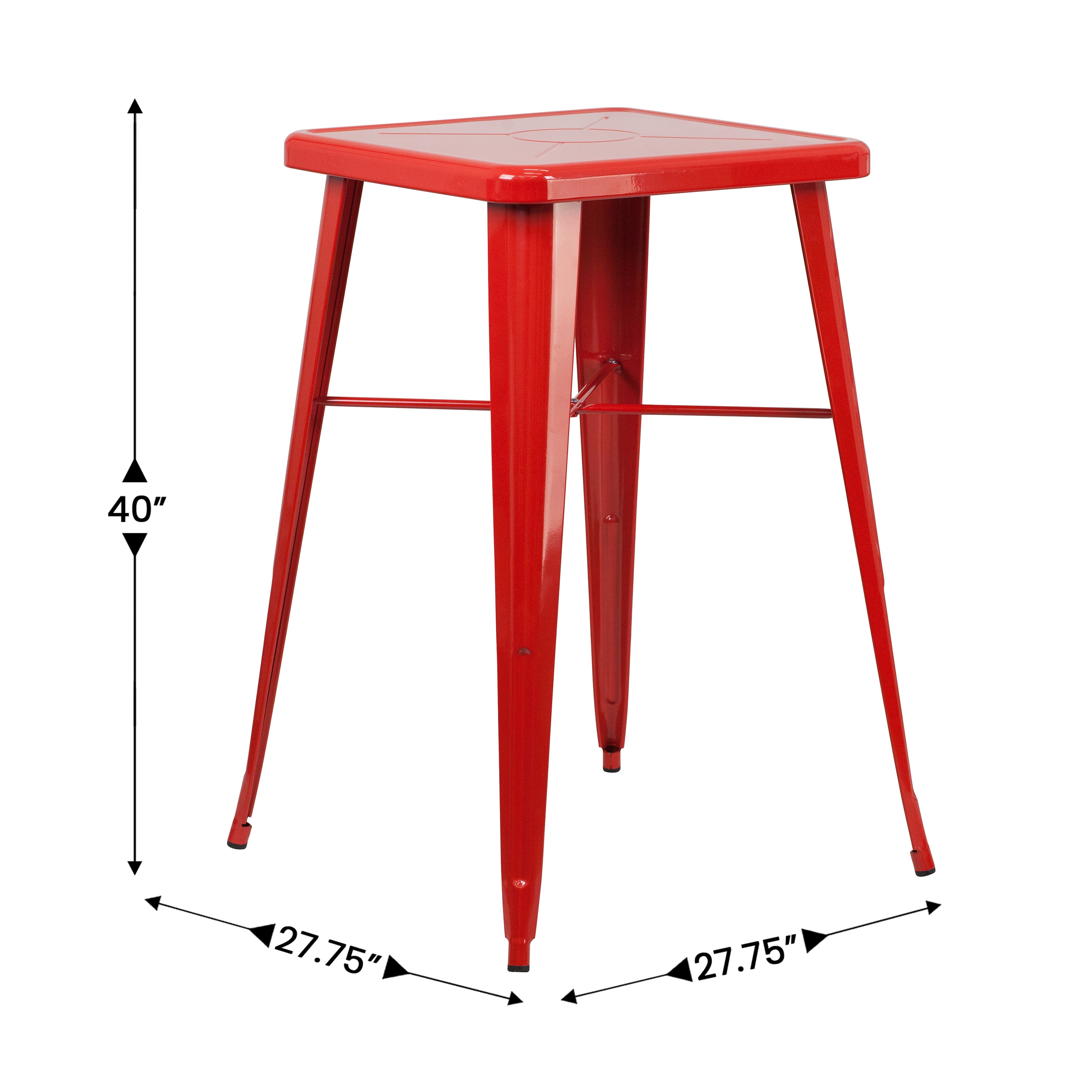 Aaron Commercial Grade 23.75" Square Red Metal Indoor-Outdoor Bar Height Table