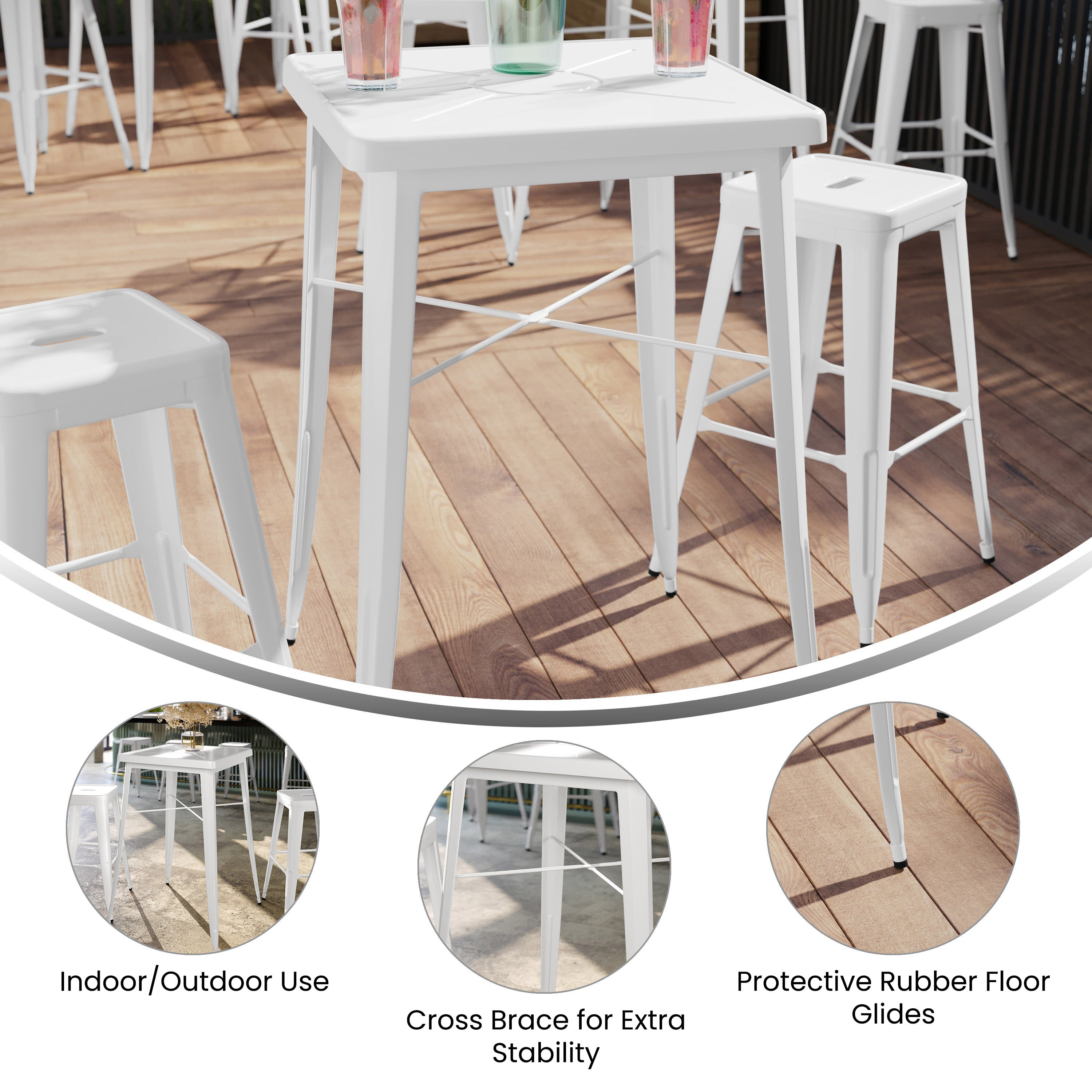 Aaron Commercial Grade 23.75" Square White Metal Indoor-Outdoor Bar Height Table