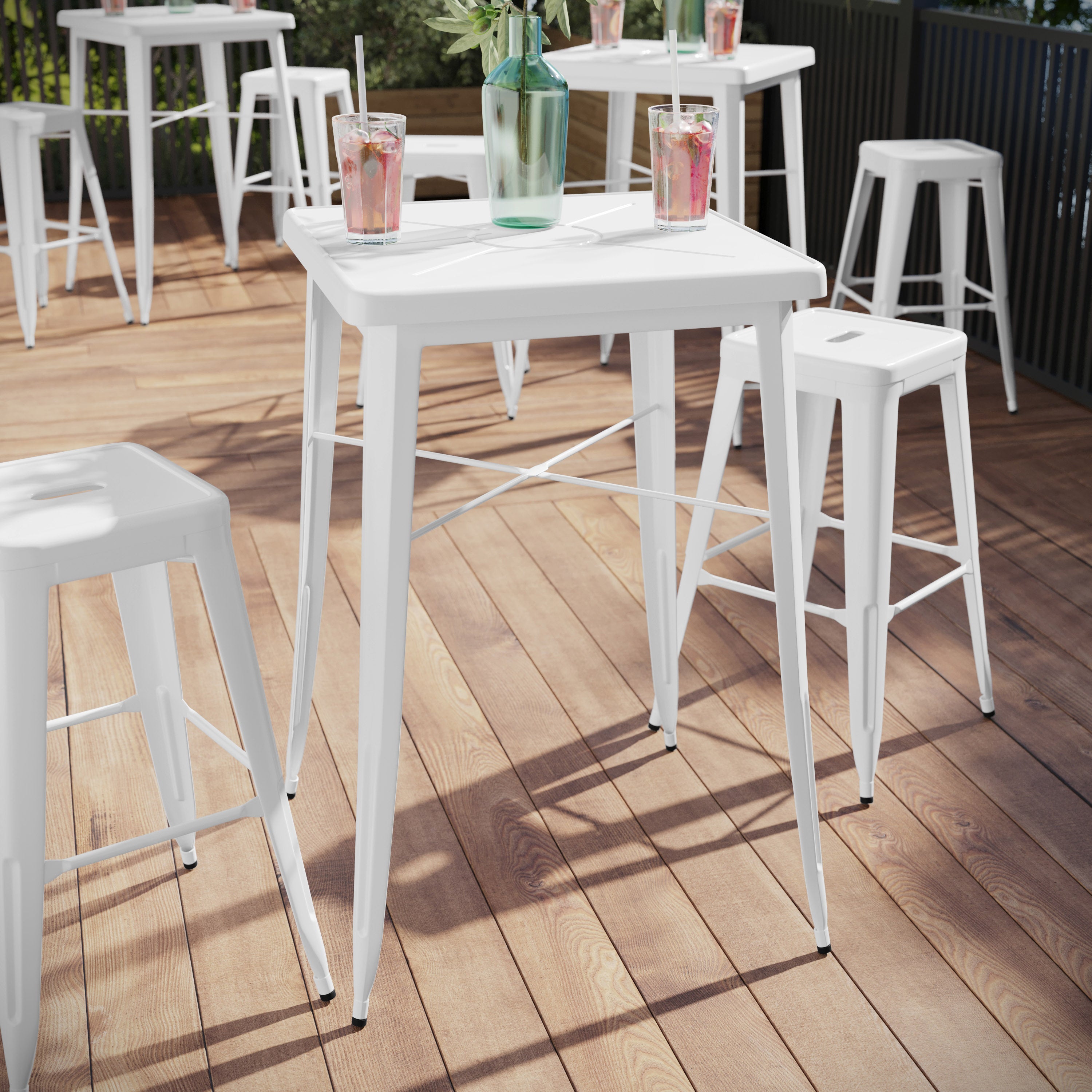 Aaron Commercial Grade 23.75" Square White Metal Indoor-Outdoor Bar Height Table