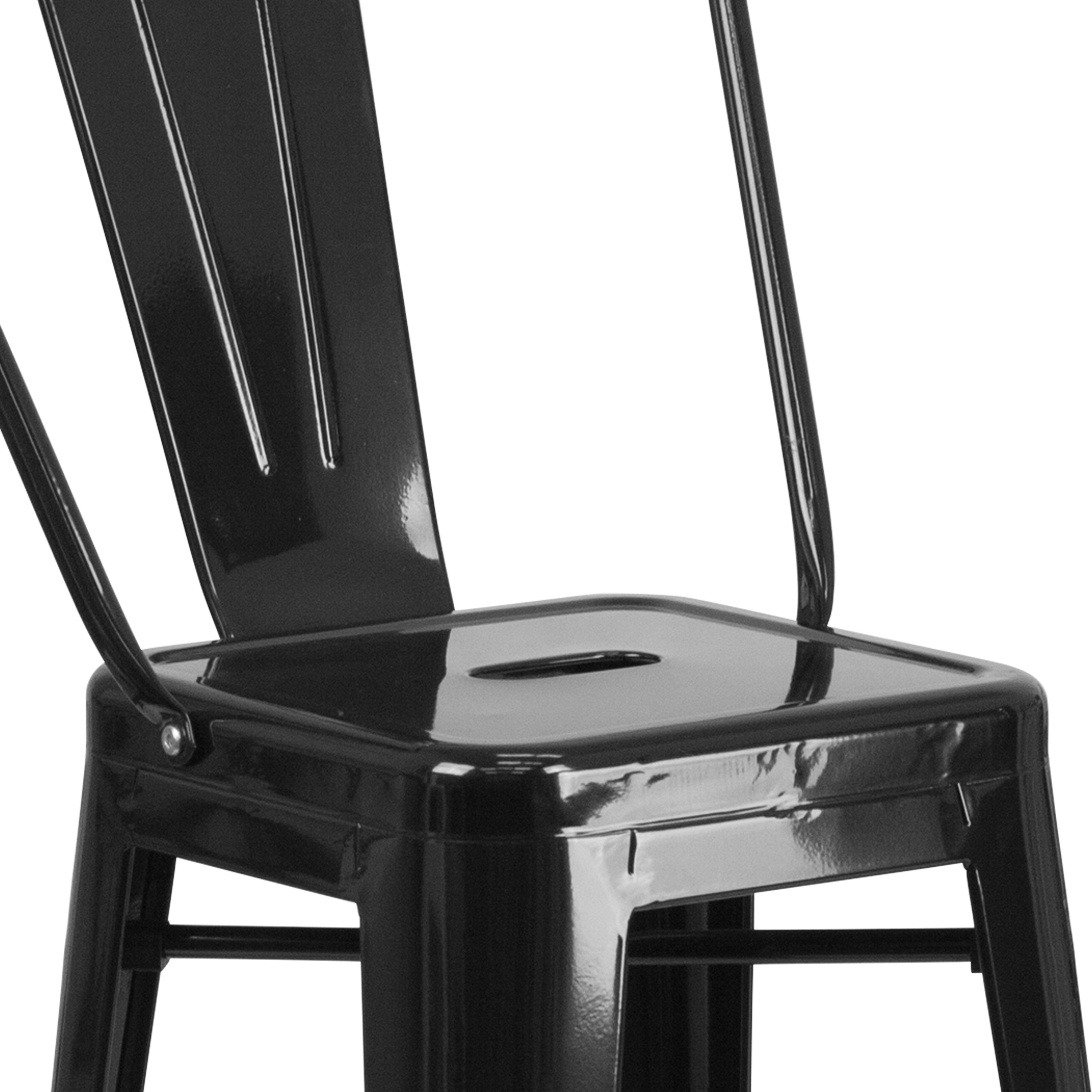 Gable Commercial Grade 23.75" Square Black Metal Indoor-Outdoor Bar Table Set with 2 Stools with Backs