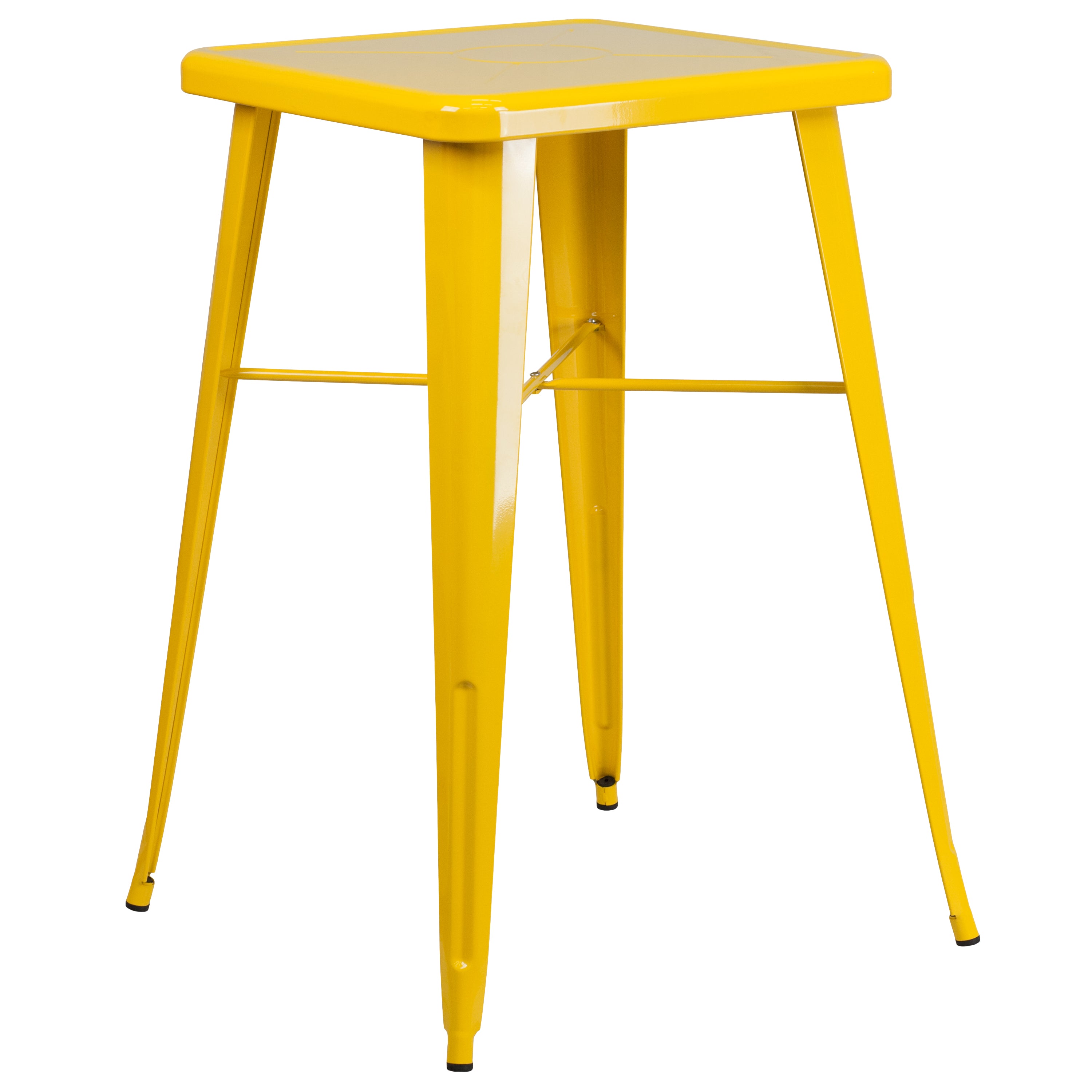 Gable Commercial Grade 23.75" Square Yellow Metal Indoor-Outdoor Bar Table Set with 2 Stools with Backs