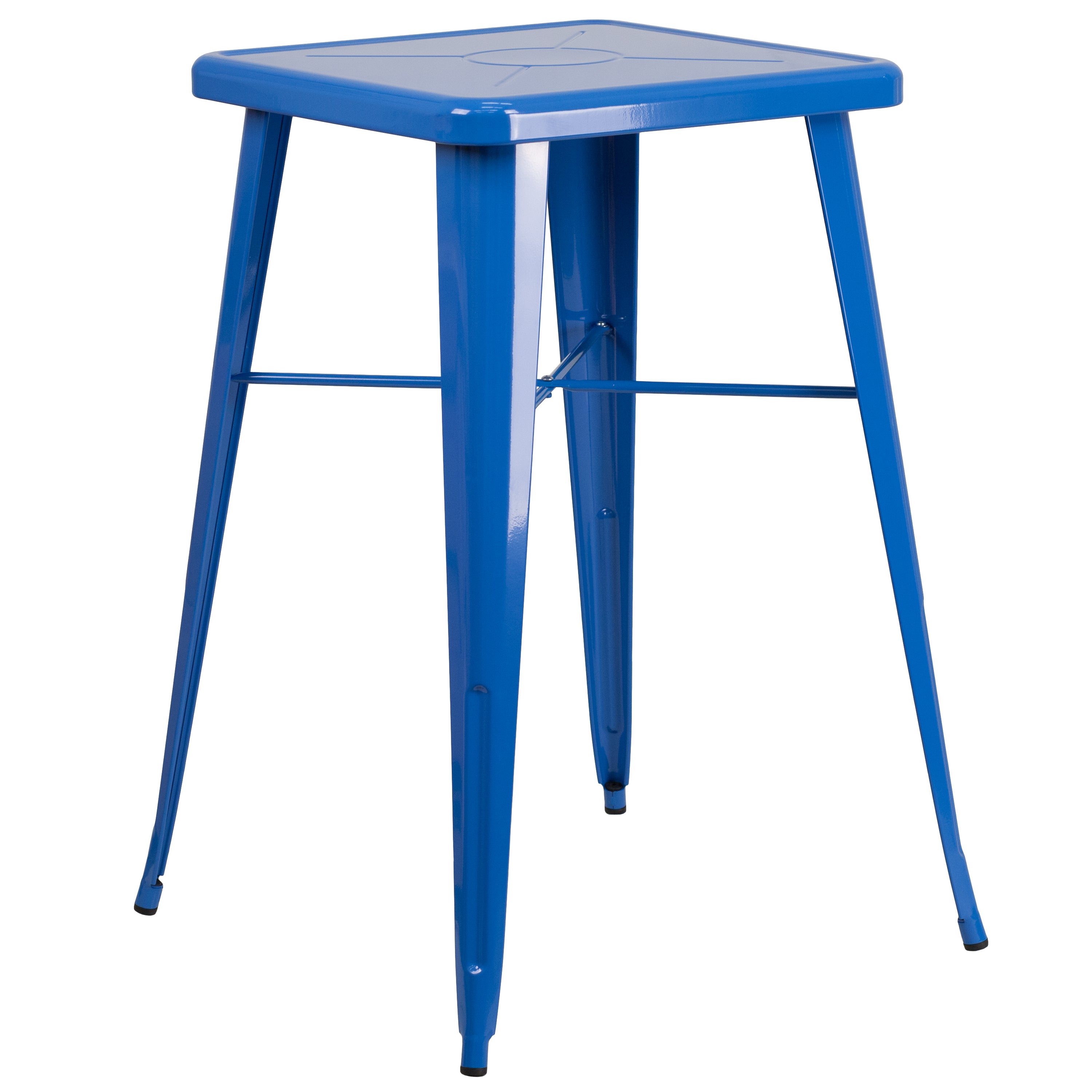 Stone Commercial Grade 23.75" Square Blue Metal Indoor-Outdoor Bar Table Set with 2 Square Seat Backless Stools
