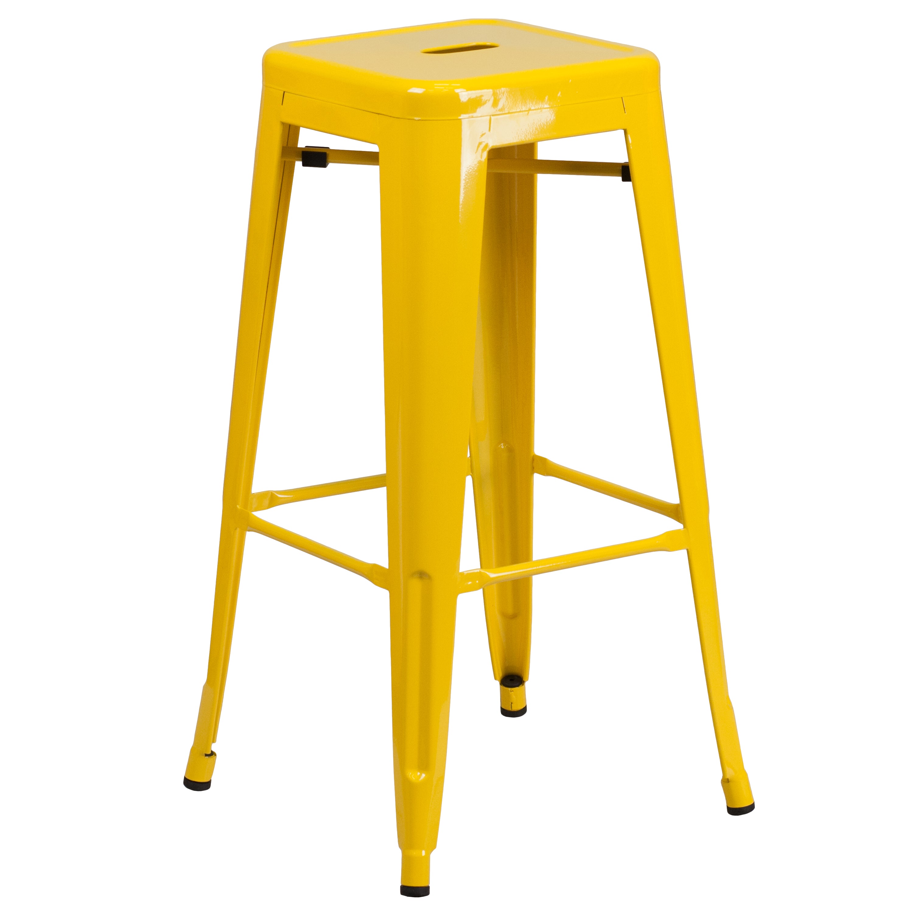Stone Commercial Grade 23.75" Square Yellow Metal Indoor-Outdoor Bar Table Set with 2 Square Seat Backless Stools