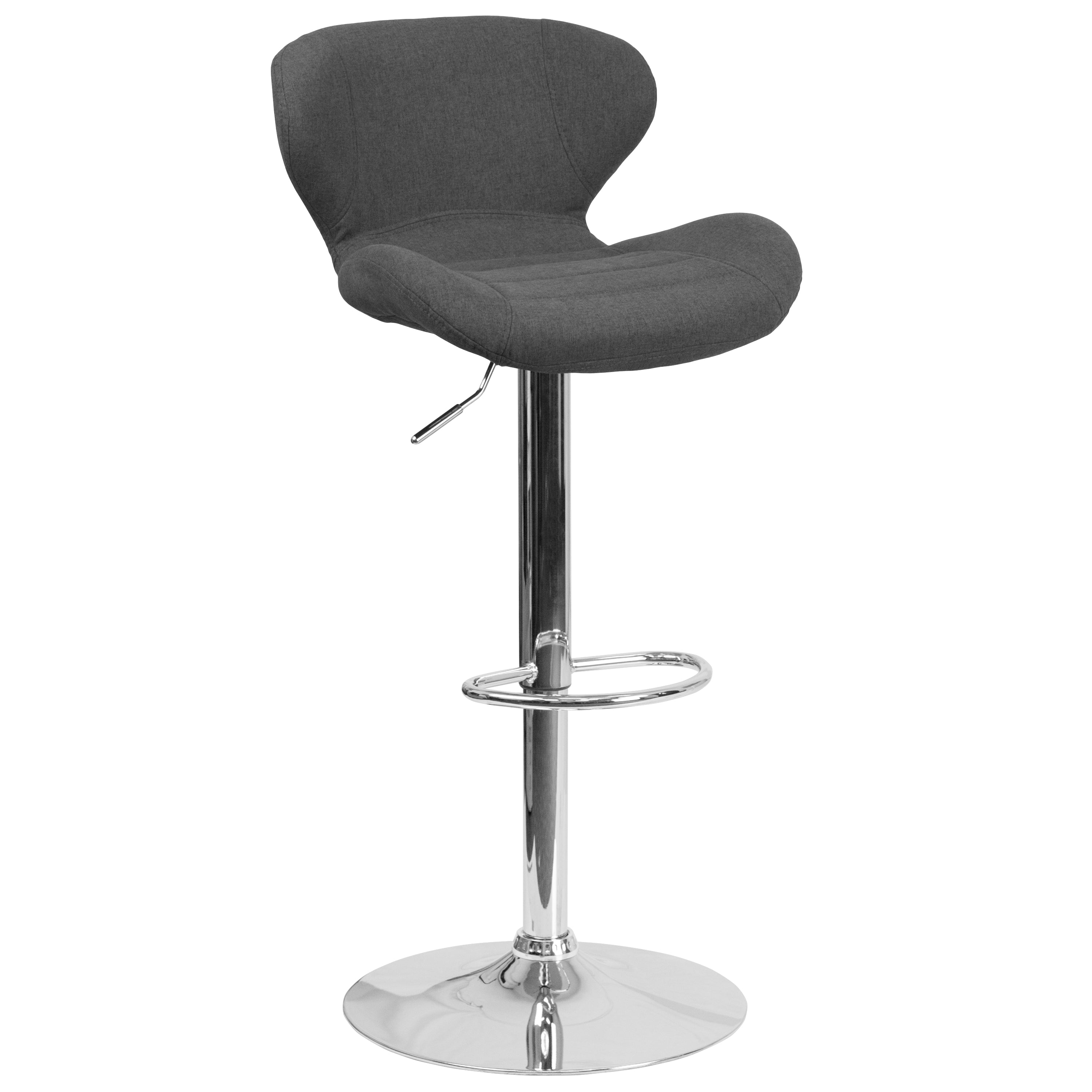 Francis Contemporary Charcoal Fabric Adjustable Height Barstool with Curved Back and Chrome Base