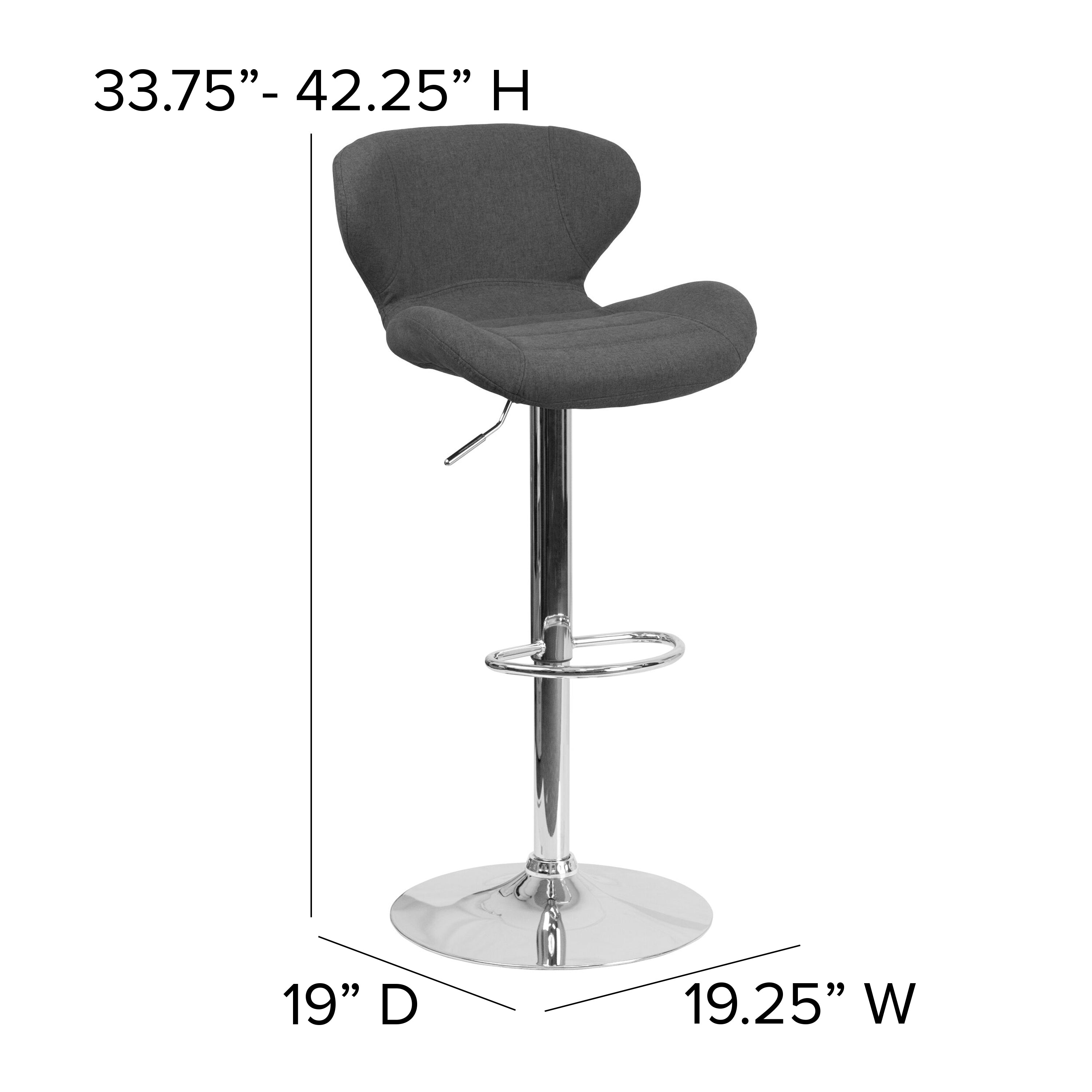 Francis Contemporary Charcoal Fabric Adjustable Height Barstool with Curved Back and Chrome Base
