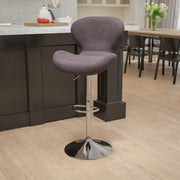 Francis Contemporary Charcoal Fabric Adjustable Height Barstool with Curved Back and Chrome Base