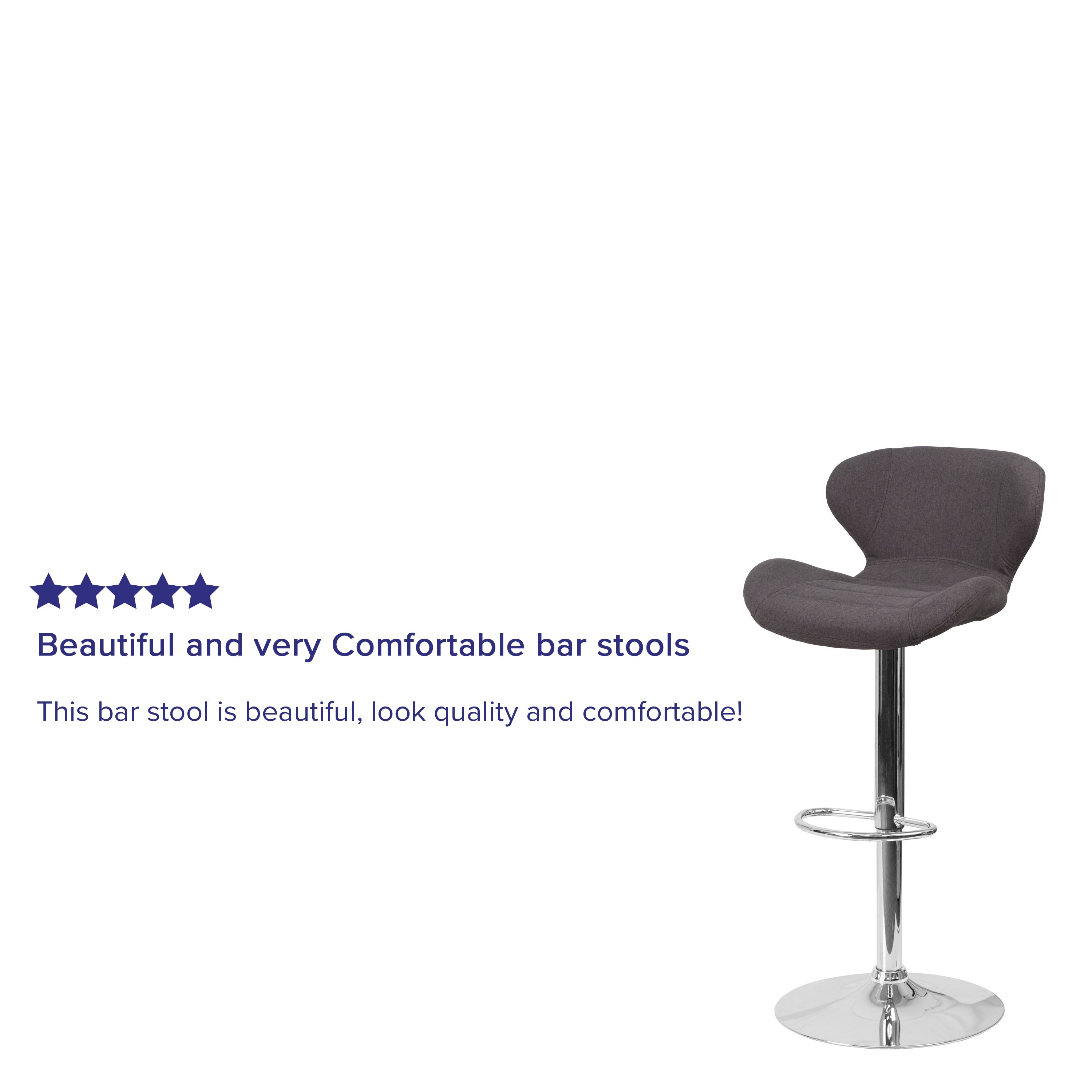 Francis Contemporary Charcoal Fabric Adjustable Height Barstool with Curved Back and Chrome Base
