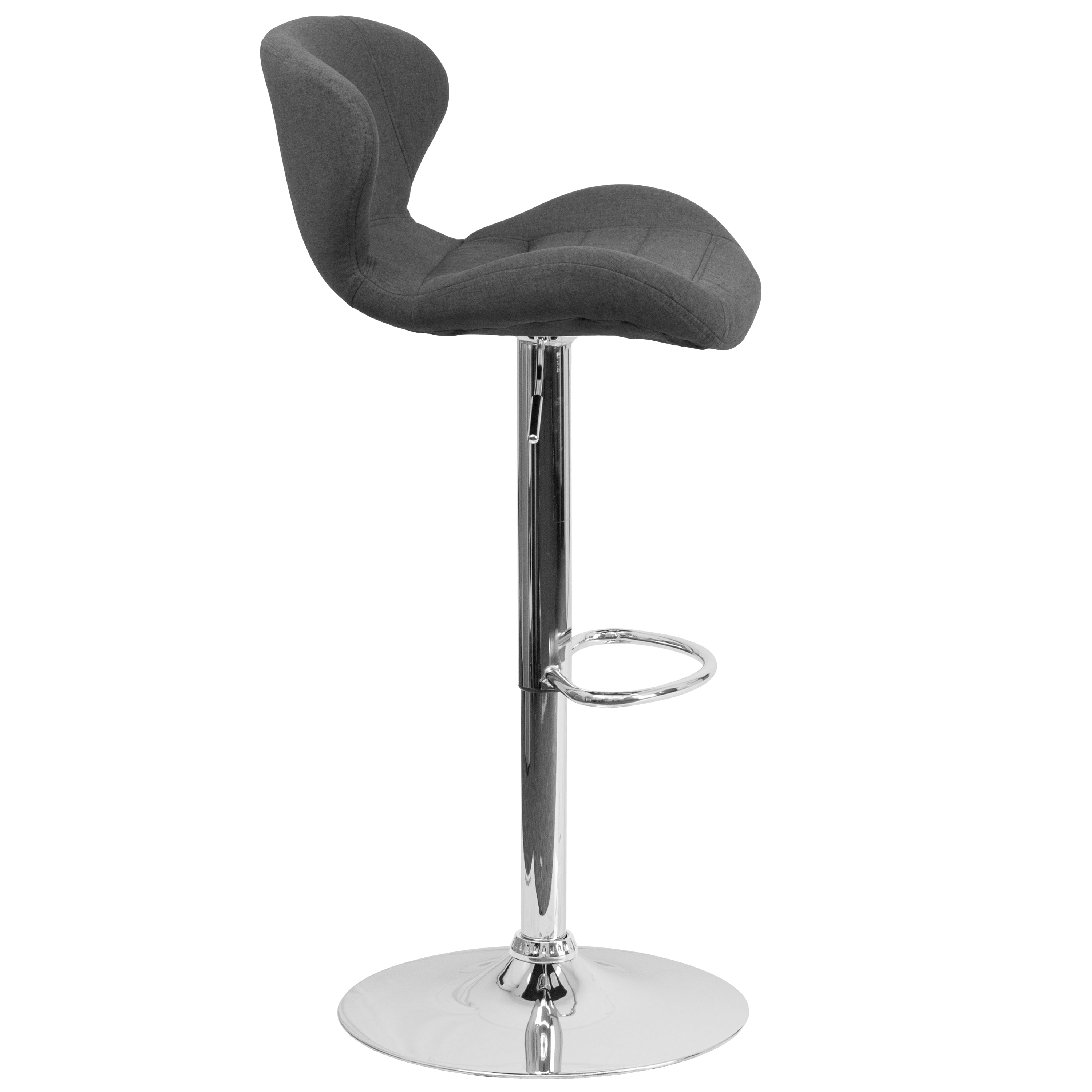 Francis Contemporary Charcoal Fabric Adjustable Height Barstool with Curved Back and Chrome Base