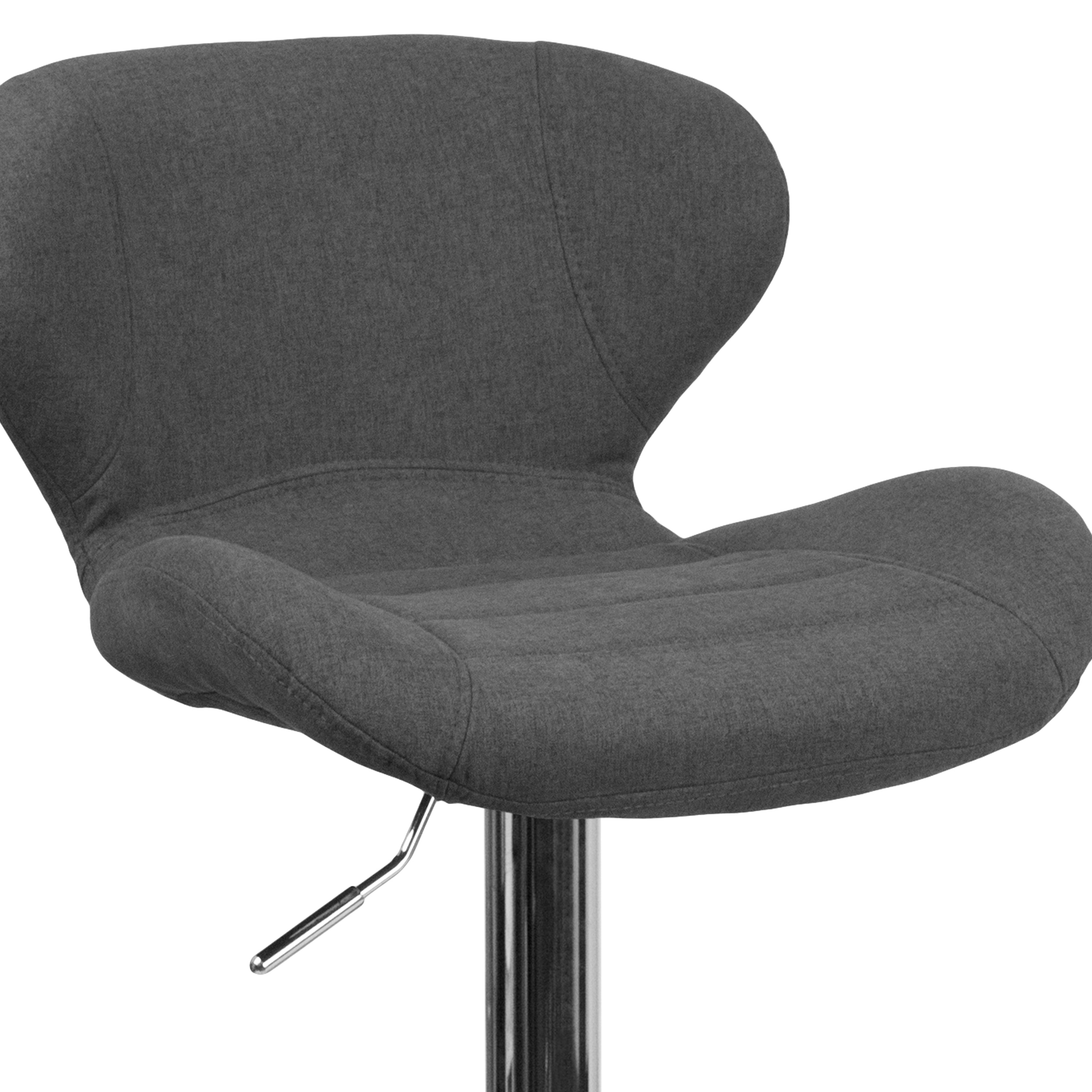 Francis Contemporary Charcoal Fabric Adjustable Height Barstool with Curved Back and Chrome Base