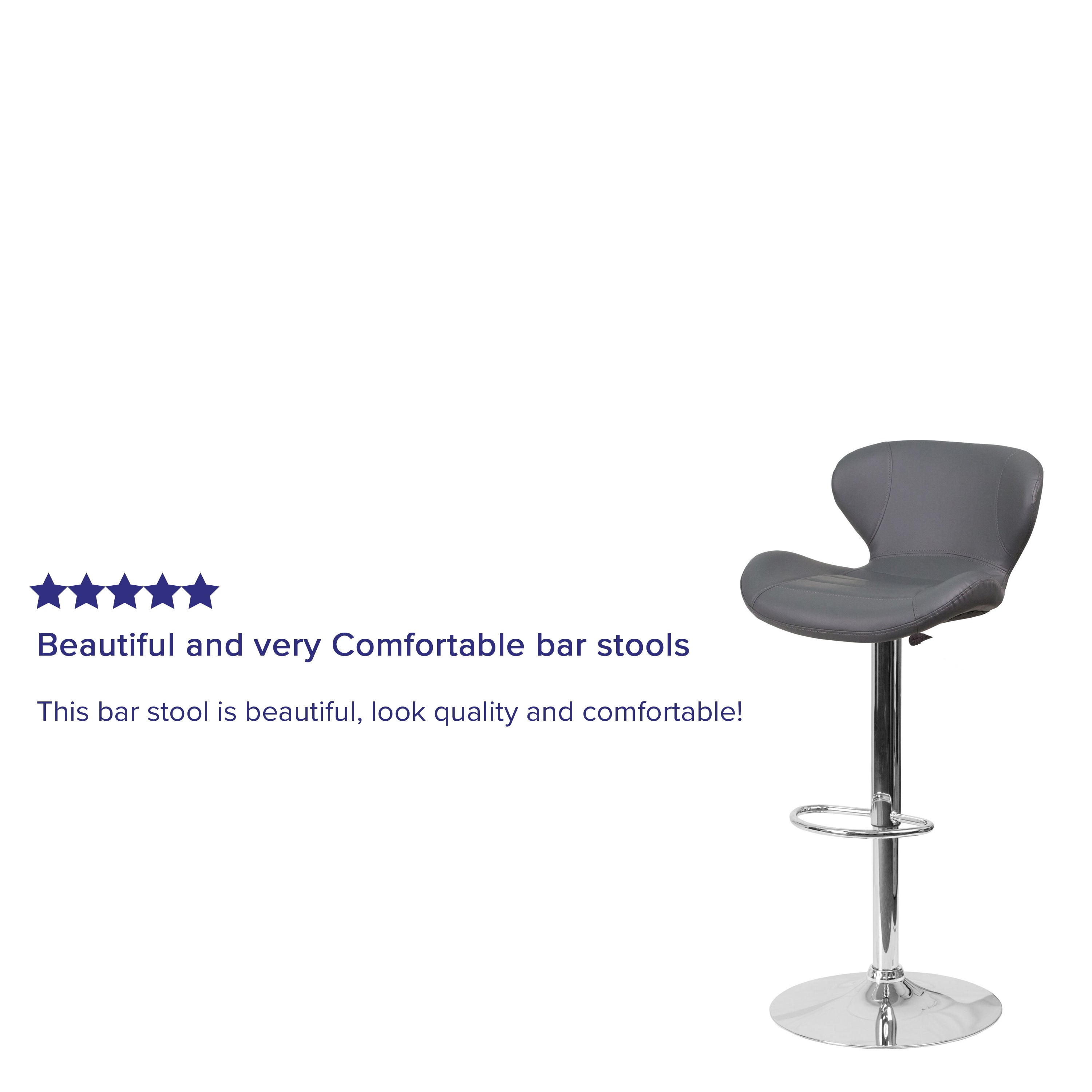 Francis Contemporary Gray Vinyl Adjustable Height Barstool with Curved Back and Chrome Base