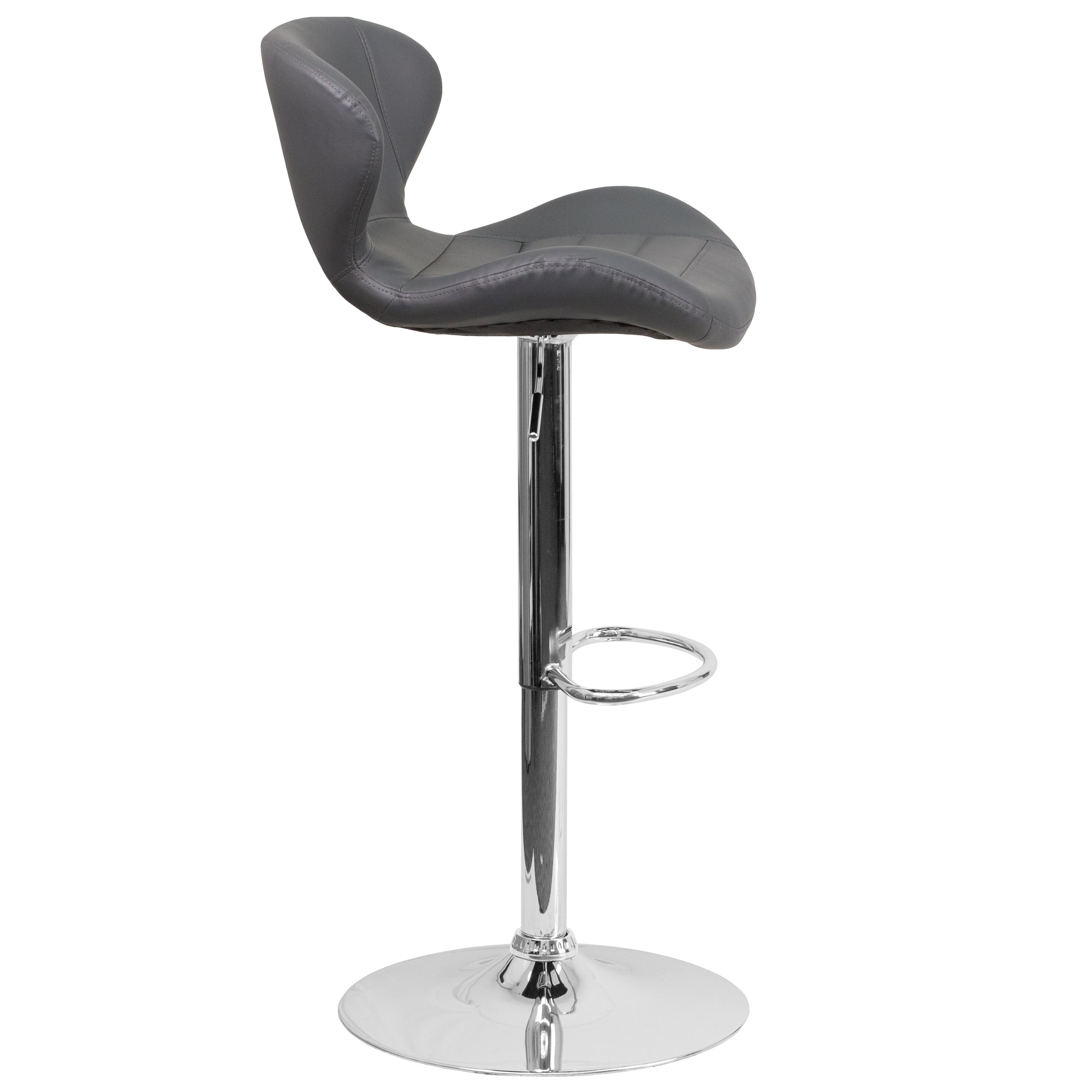 Francis Contemporary Gray Vinyl Adjustable Height Barstool with Curved Back and Chrome Base