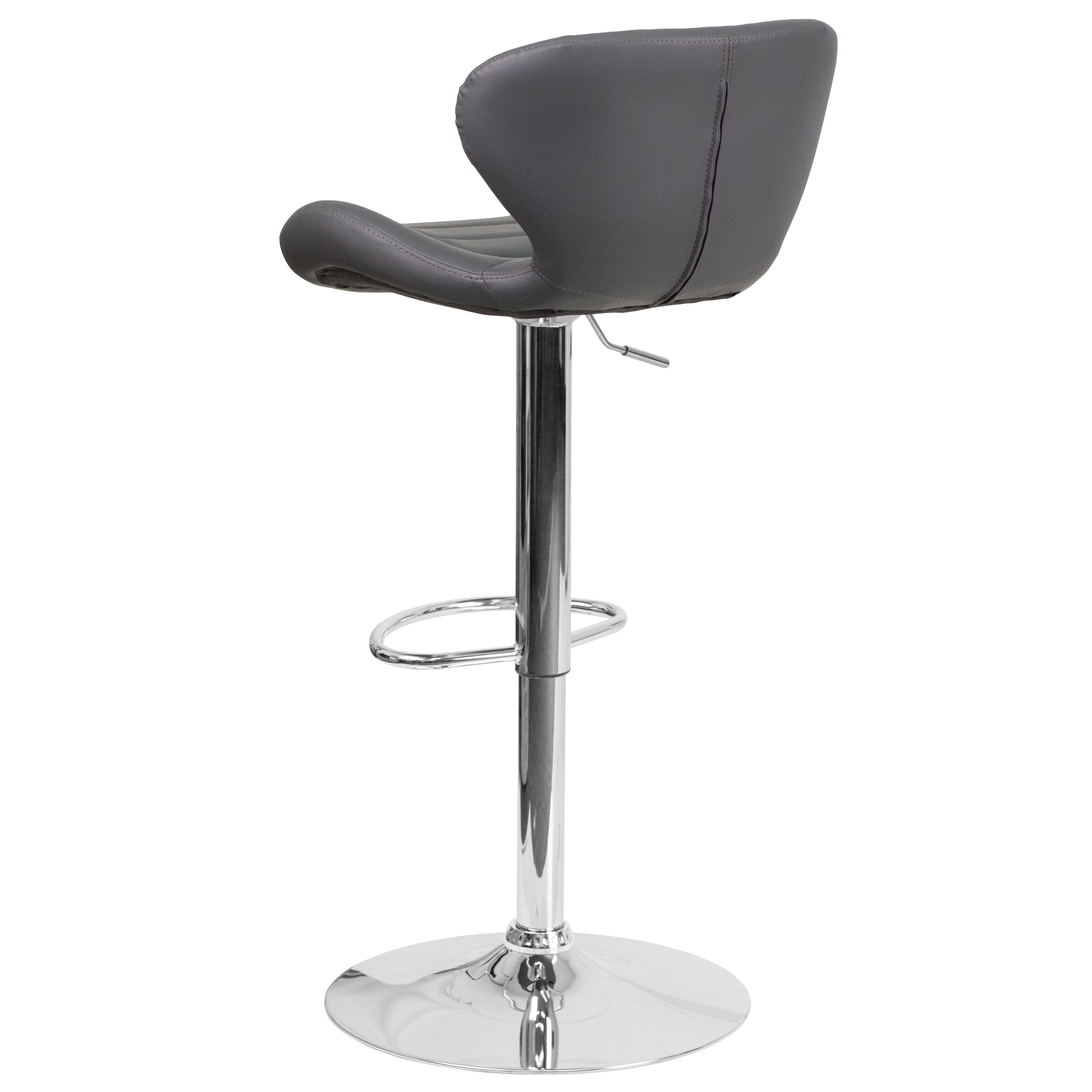 Francis Contemporary Gray Vinyl Adjustable Height Barstool with Curved Back and Chrome Base