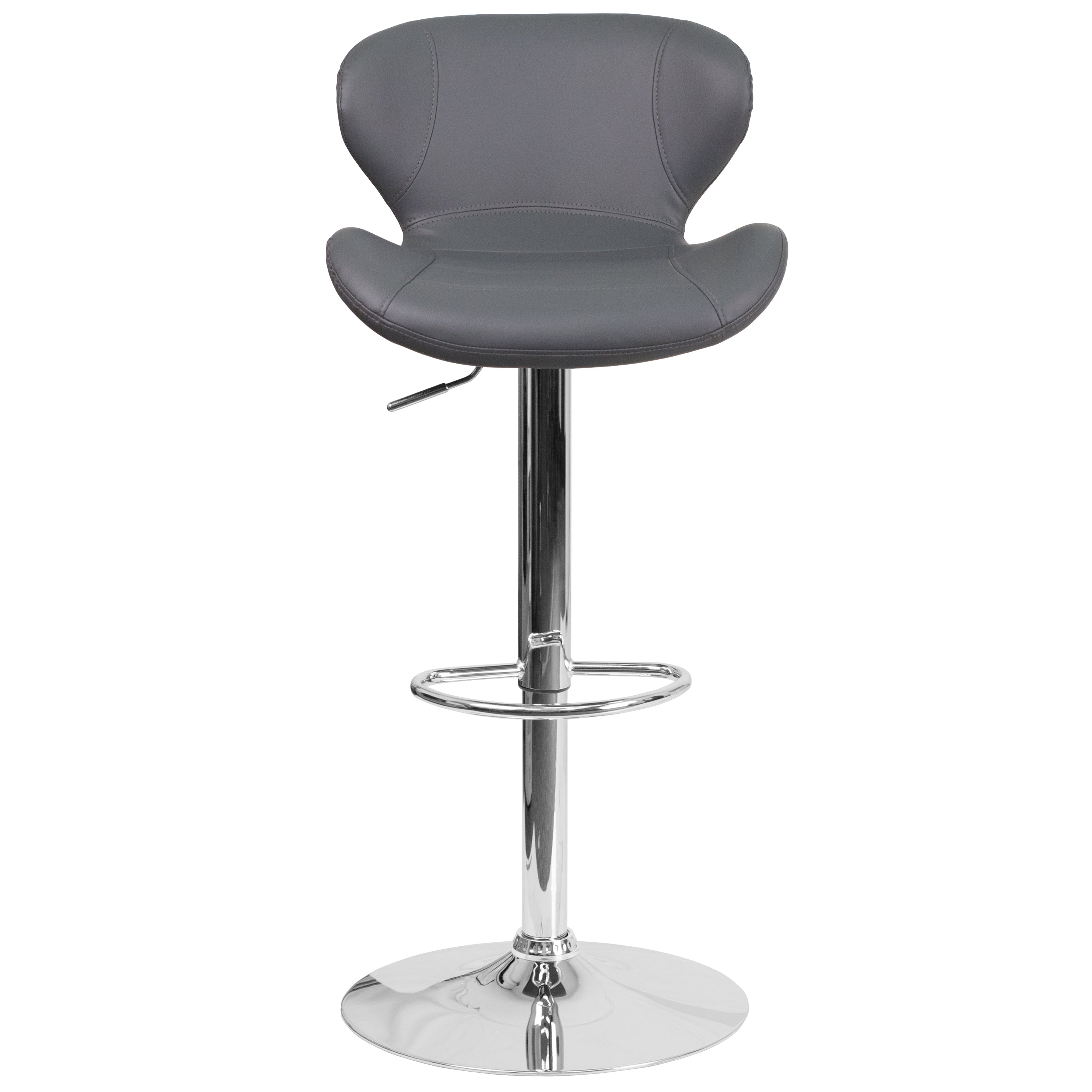Francis Contemporary Gray Vinyl Adjustable Height Barstool with Curved Back and Chrome Base