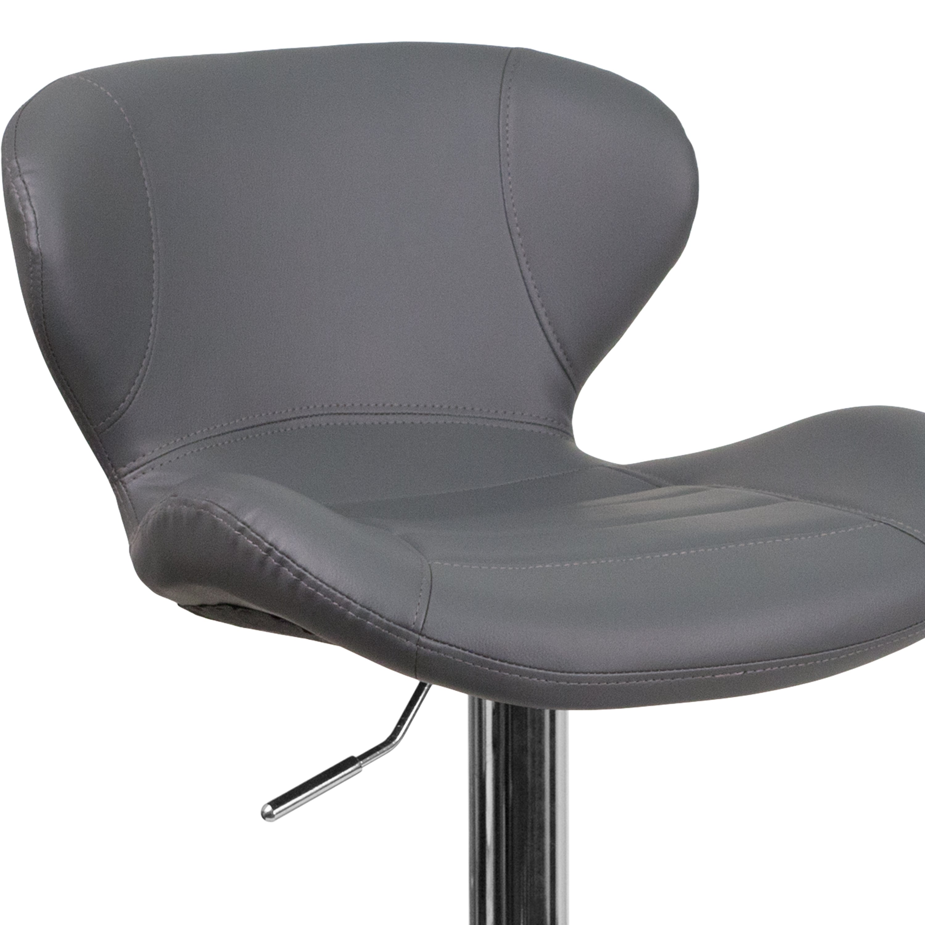 Francis Contemporary Gray Vinyl Adjustable Height Barstool with Curved Back and Chrome Base