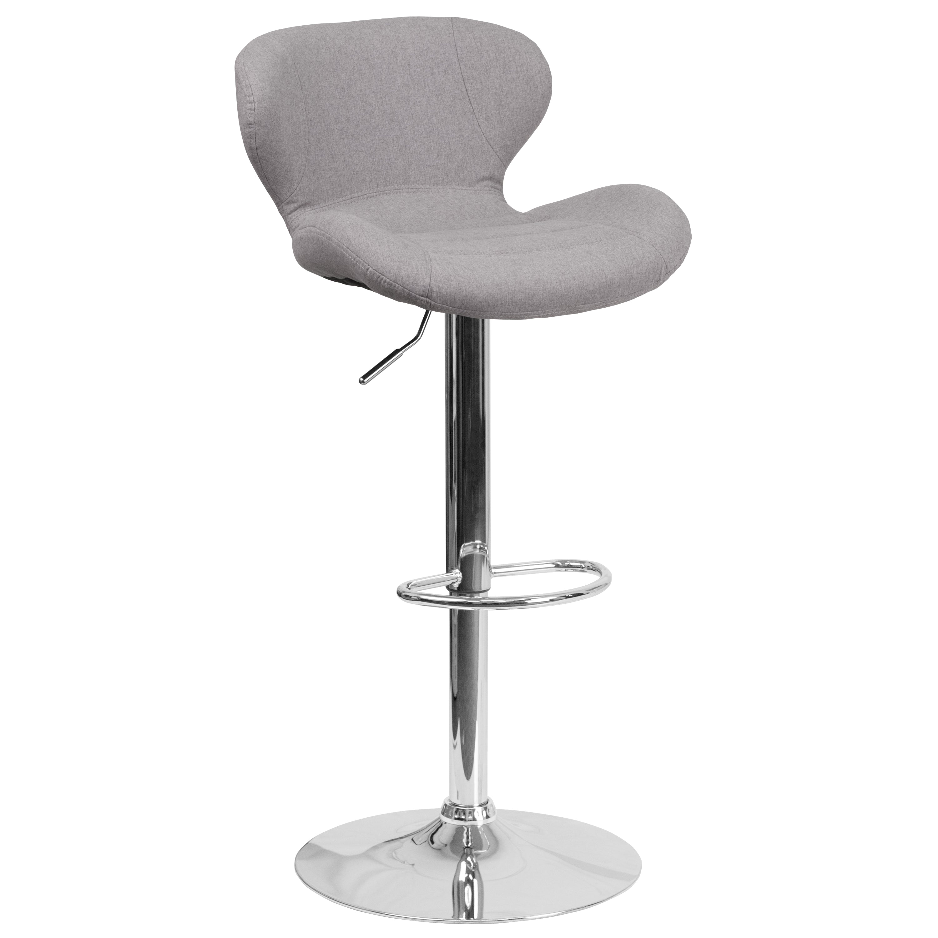 Francis Contemporary Gray Fabric Adjustable Height Barstool with Curved Back and Chrome Base