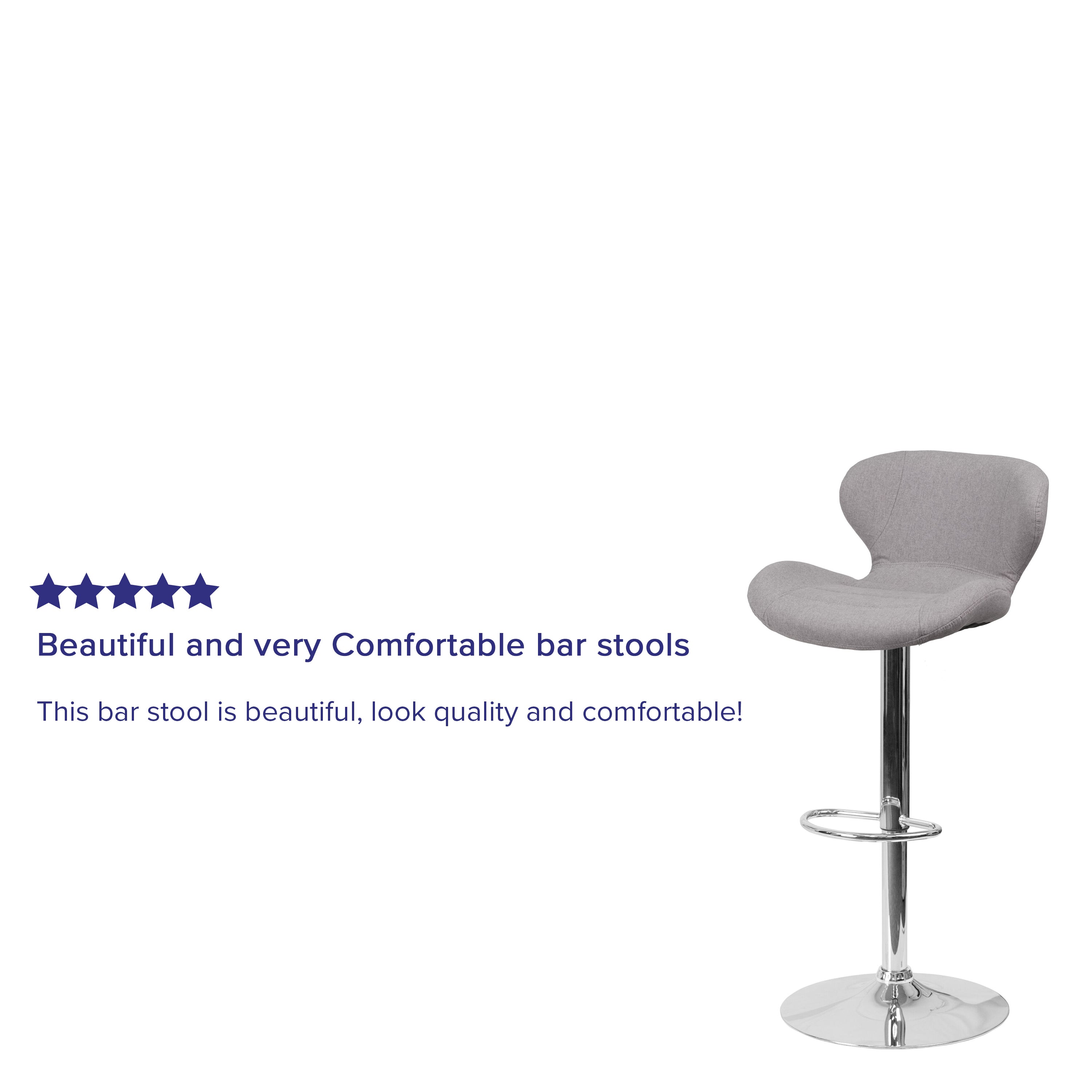 Francis Contemporary Gray Fabric Adjustable Height Barstool with Curved Back and Chrome Base