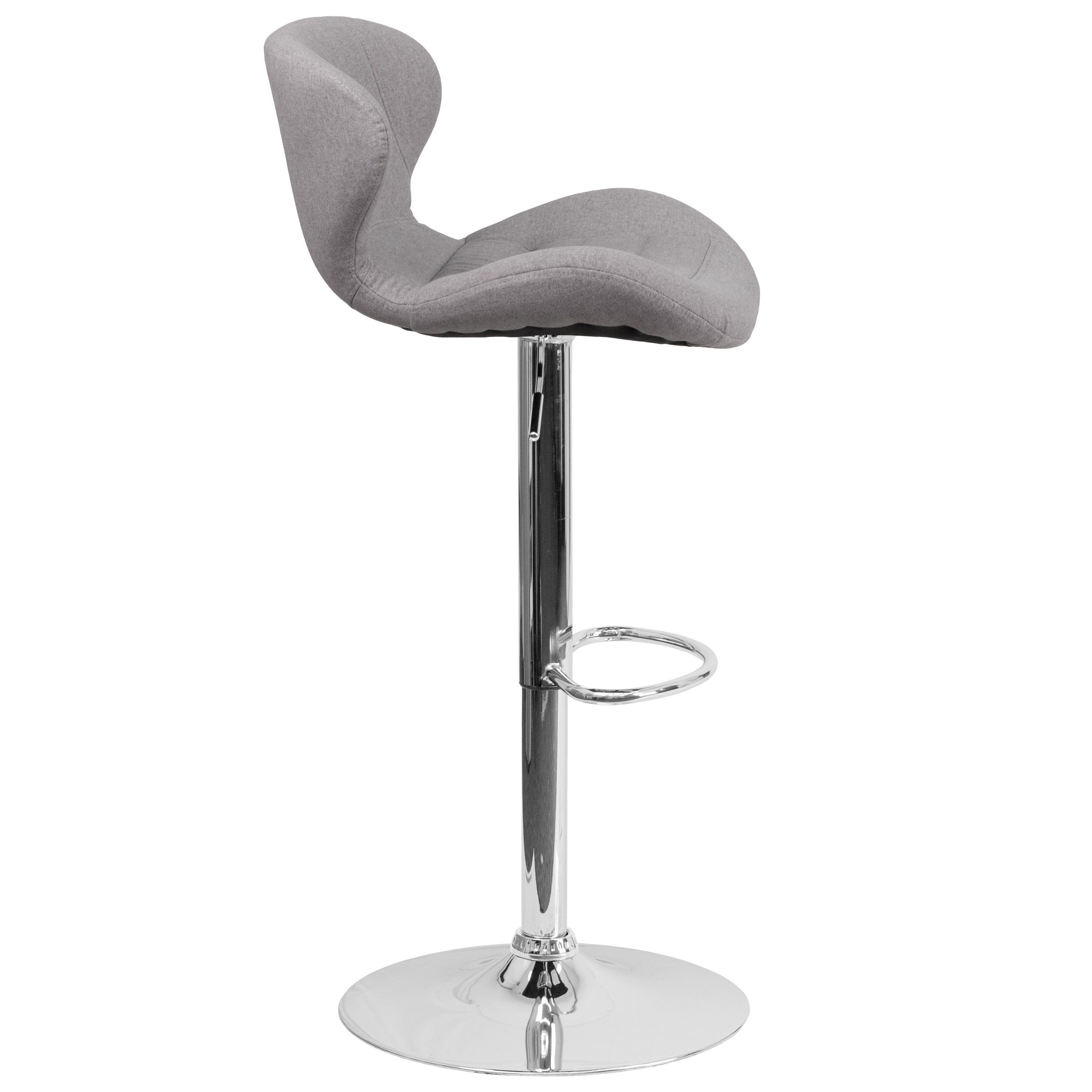 Francis Contemporary Gray Fabric Adjustable Height Barstool with Curved Back and Chrome Base