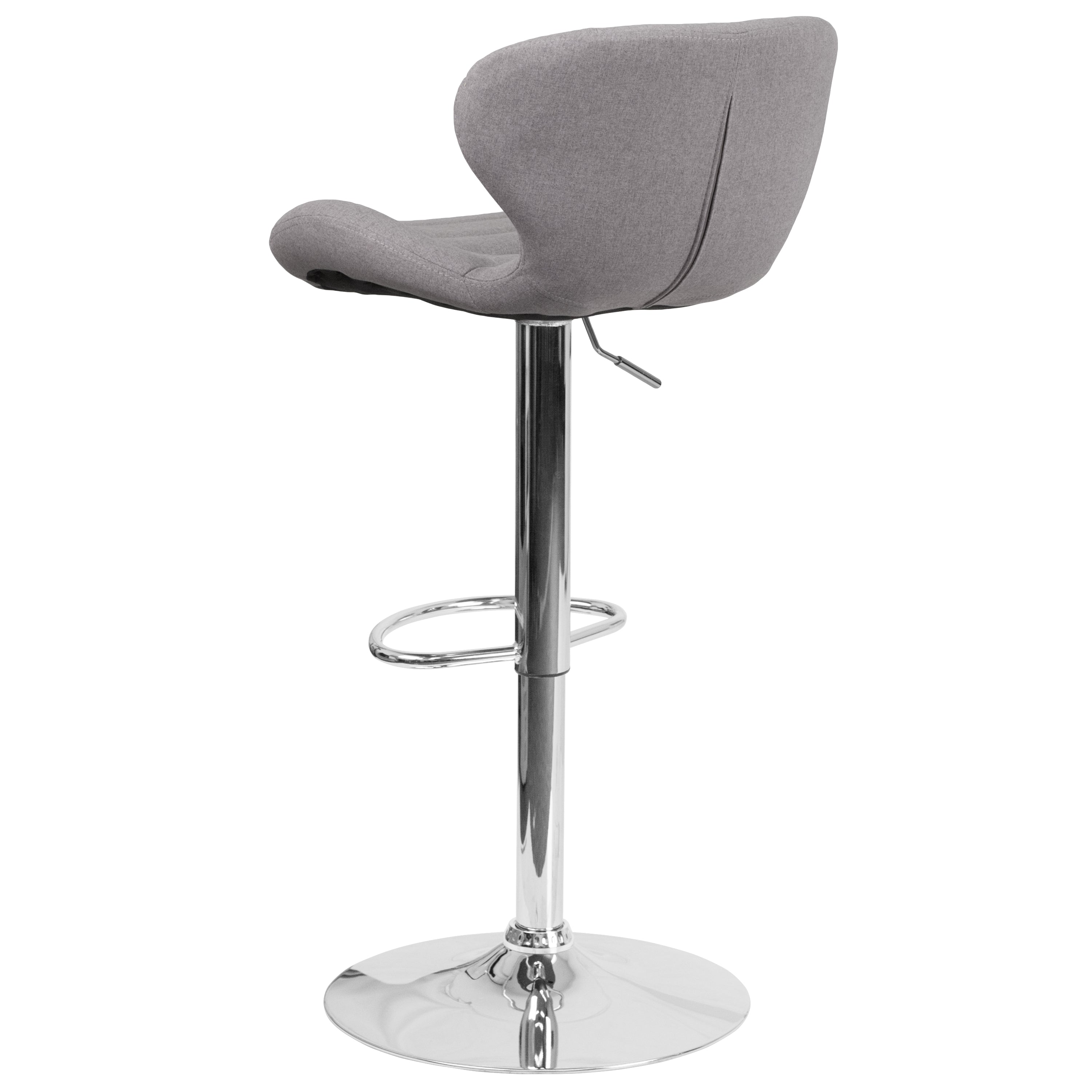 Francis Contemporary Gray Fabric Adjustable Height Barstool with Curved Back and Chrome Base