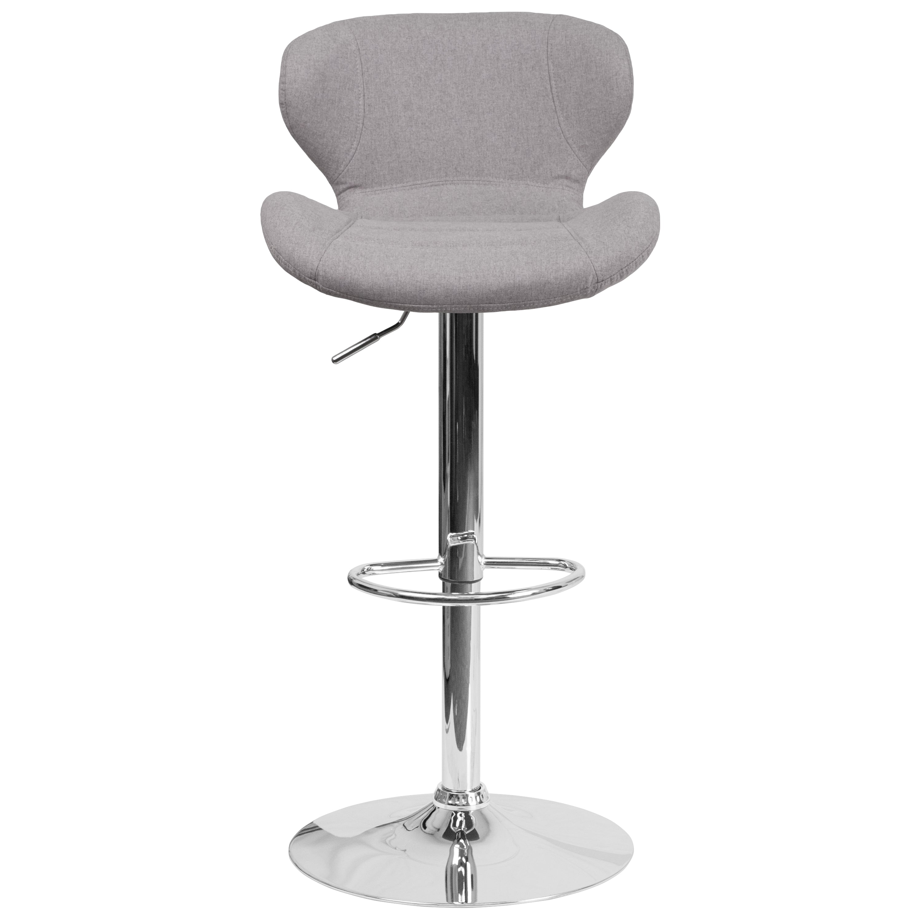 Francis Contemporary Gray Fabric Adjustable Height Barstool with Curved Back and Chrome Base