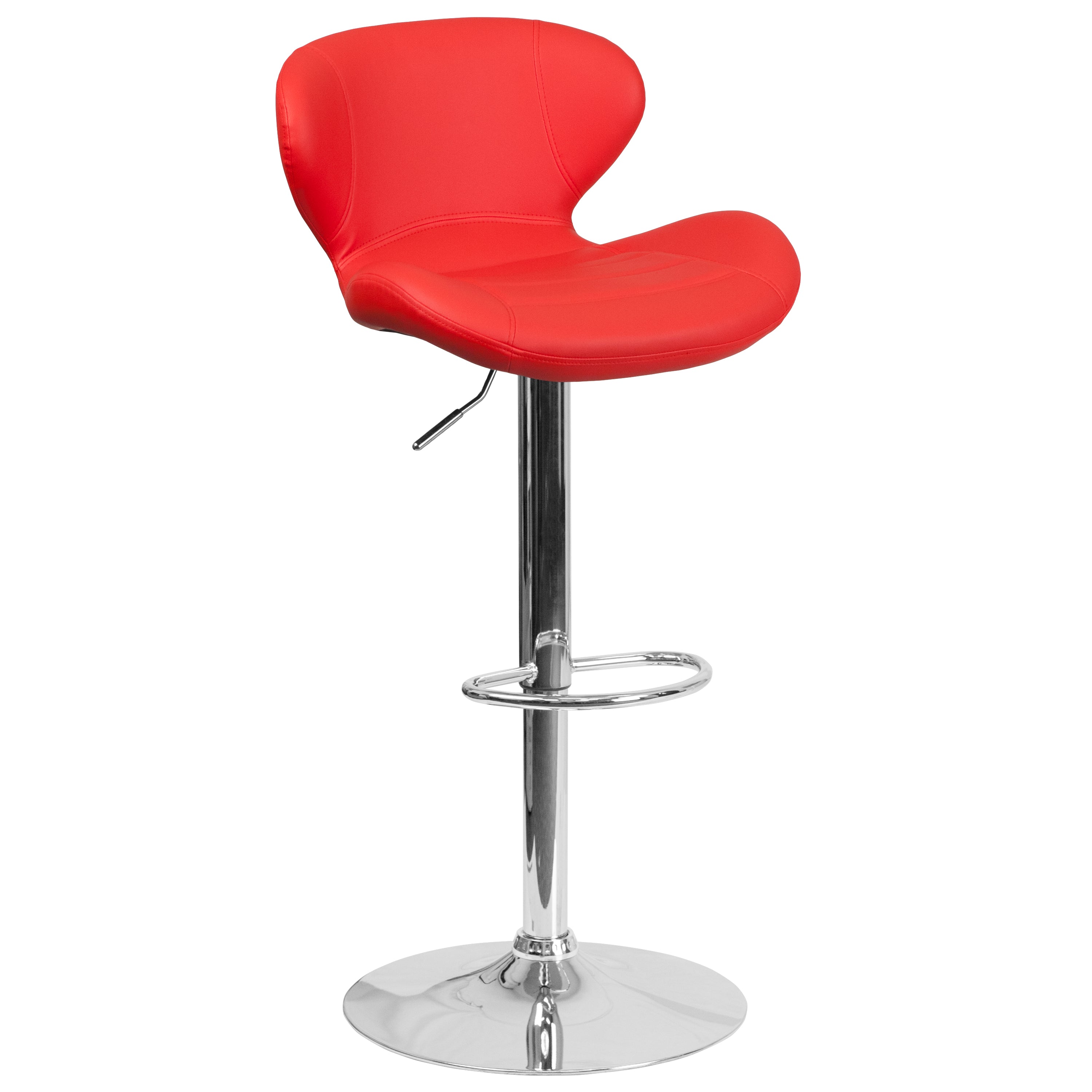 Francis Contemporary Red Vinyl Adjustable Height Barstool with Curved Back and Chrome Base