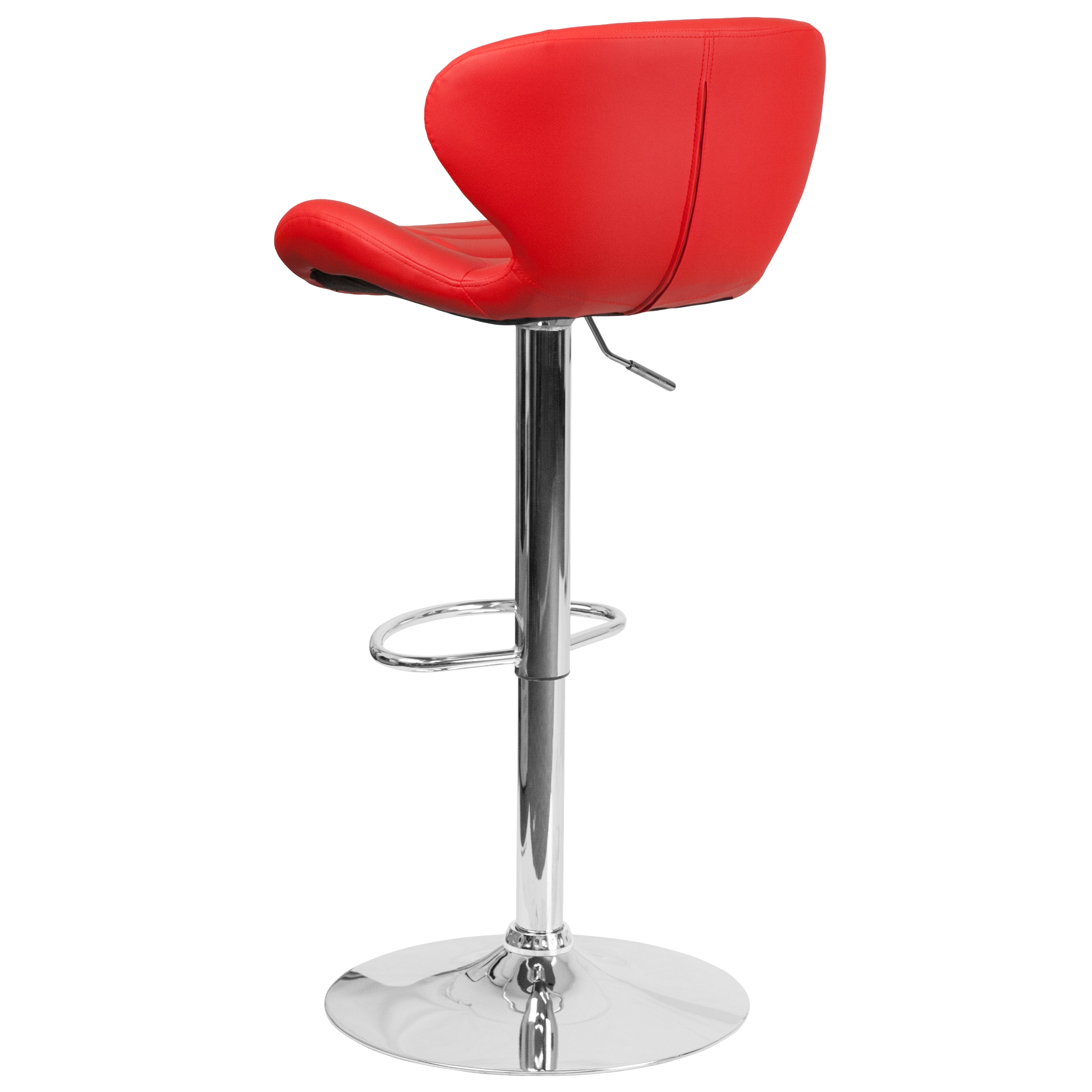 Francis Contemporary Red Vinyl Adjustable Height Barstool with Curved Back and Chrome Base
