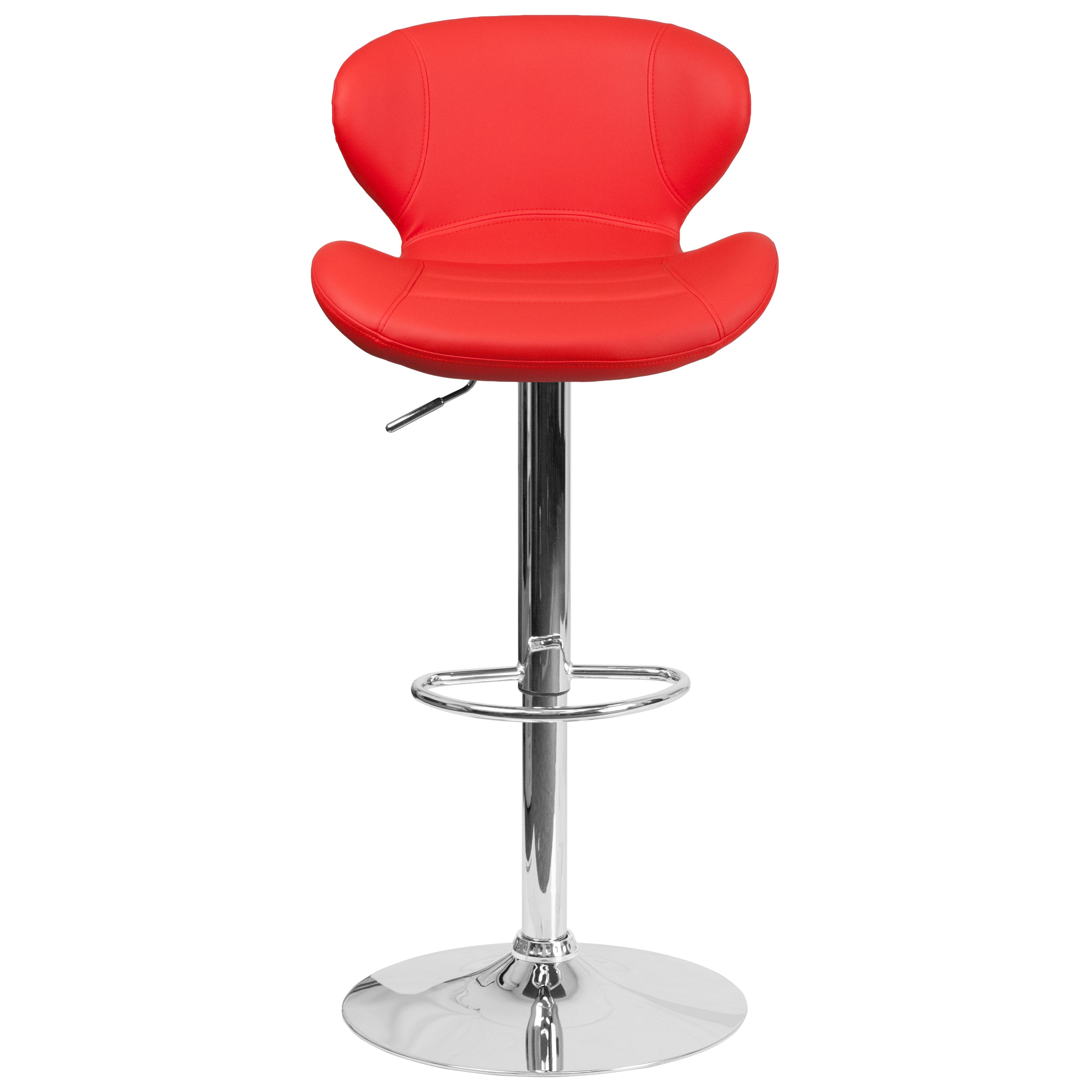 Francis Contemporary Red Vinyl Adjustable Height Barstool with Curved Back and Chrome Base