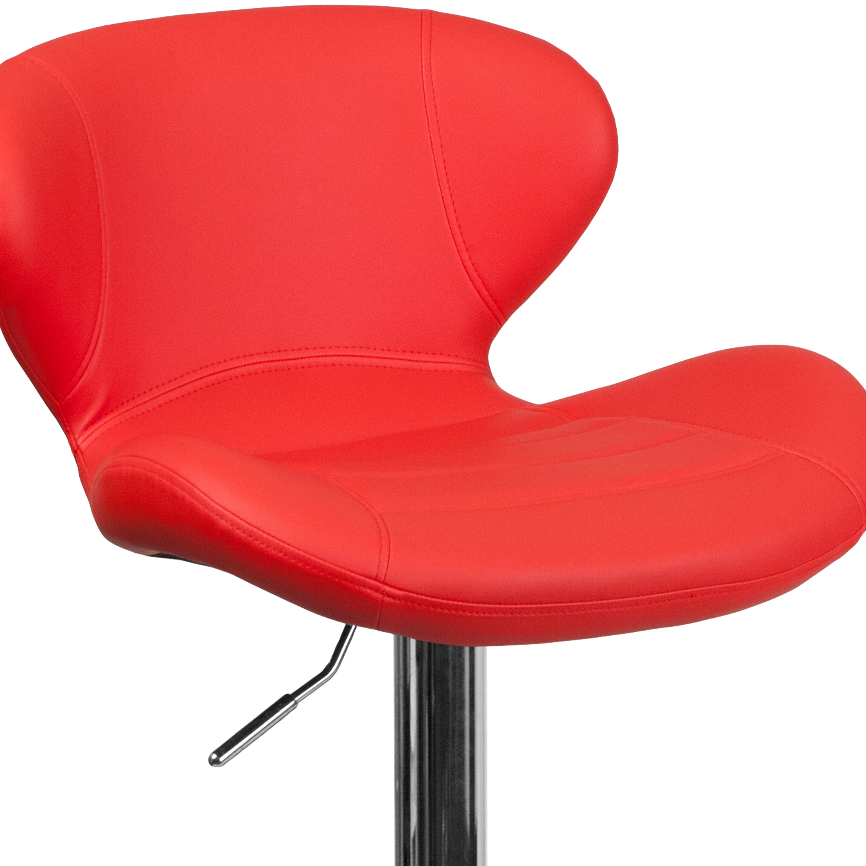 Francis Contemporary Red Vinyl Adjustable Height Barstool with Curved Back and Chrome Base
