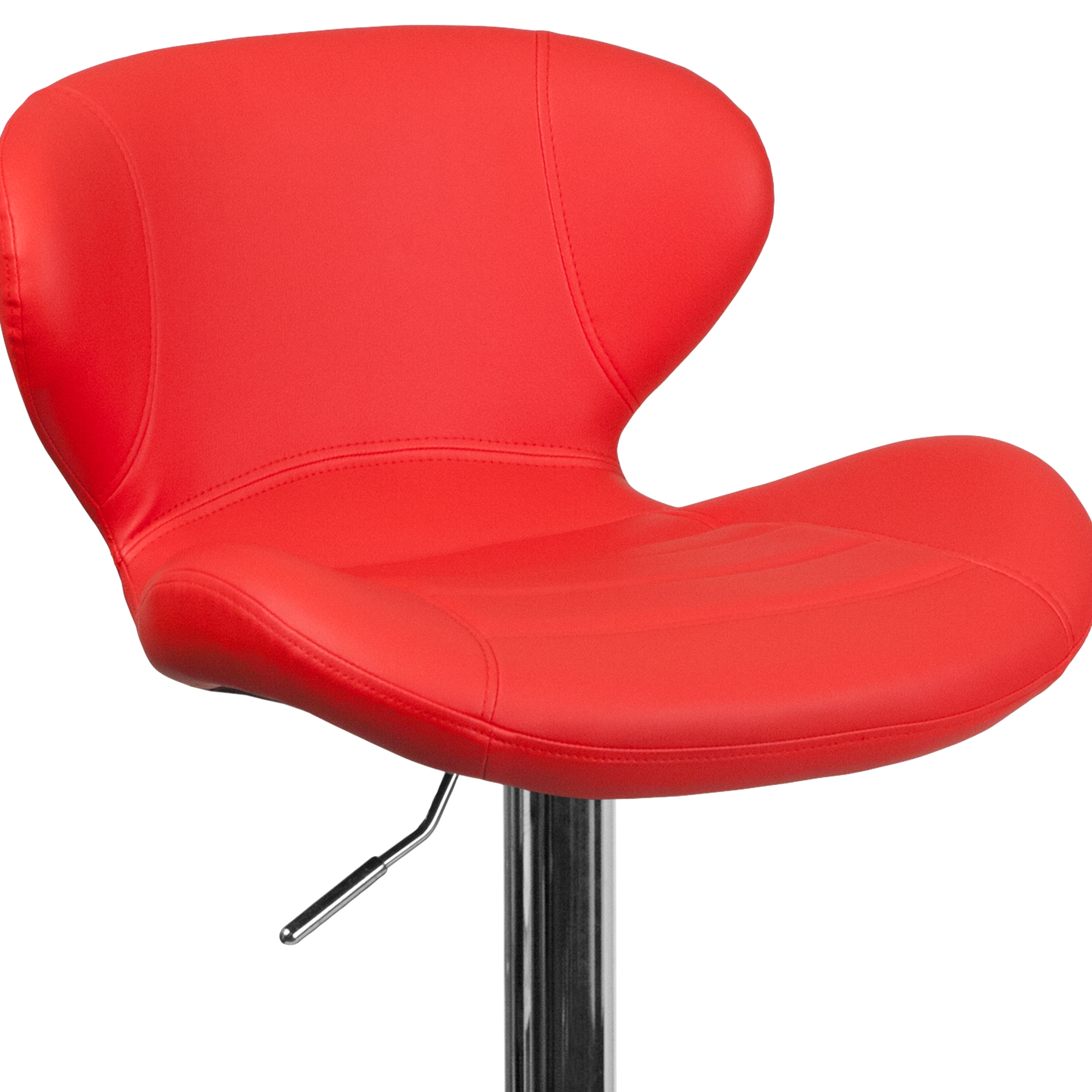Francis Contemporary Red Vinyl Adjustable Height Barstool with Curved Back and Chrome Base