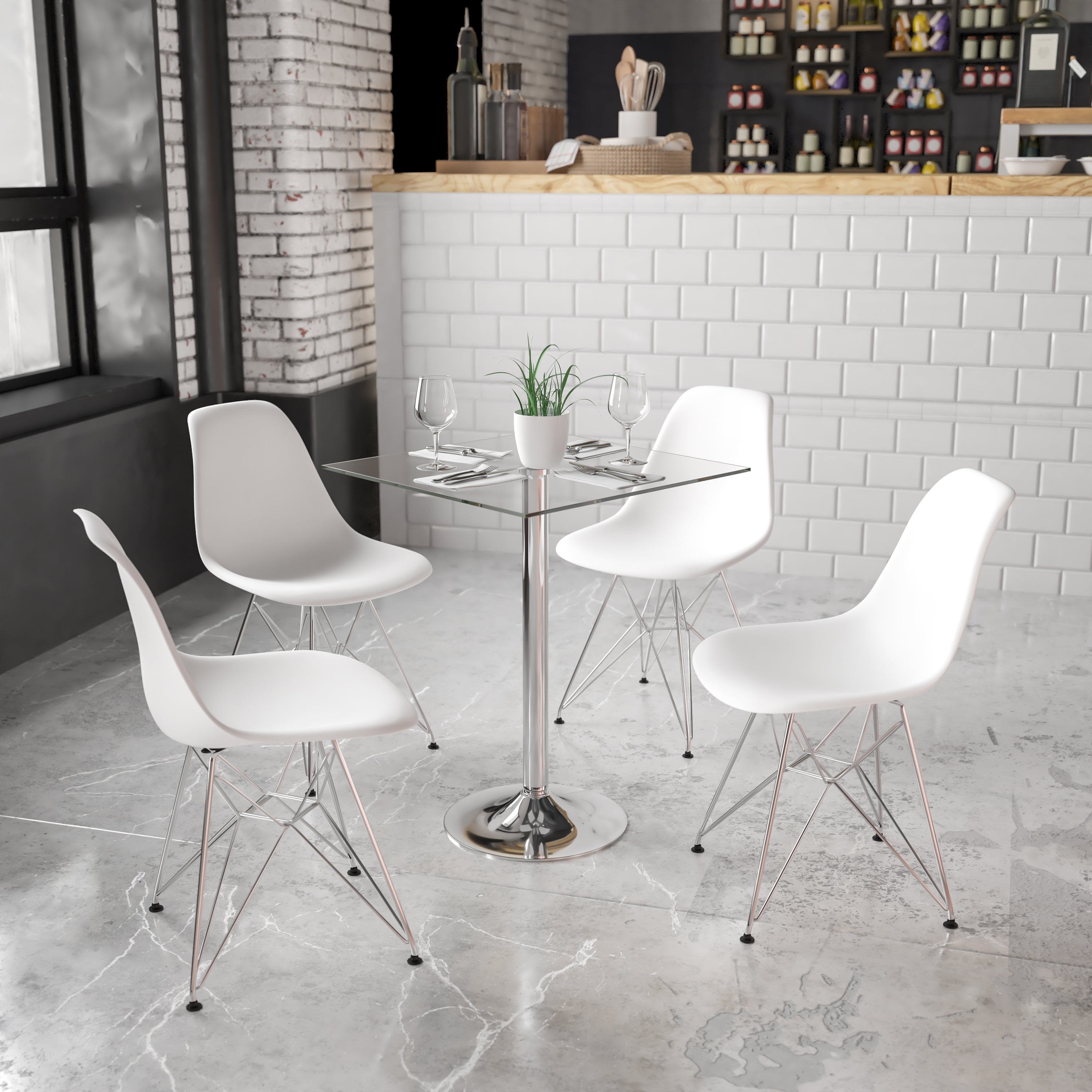 Fredrick 23.75'' Square Glass Table with 30''H Chrome Base