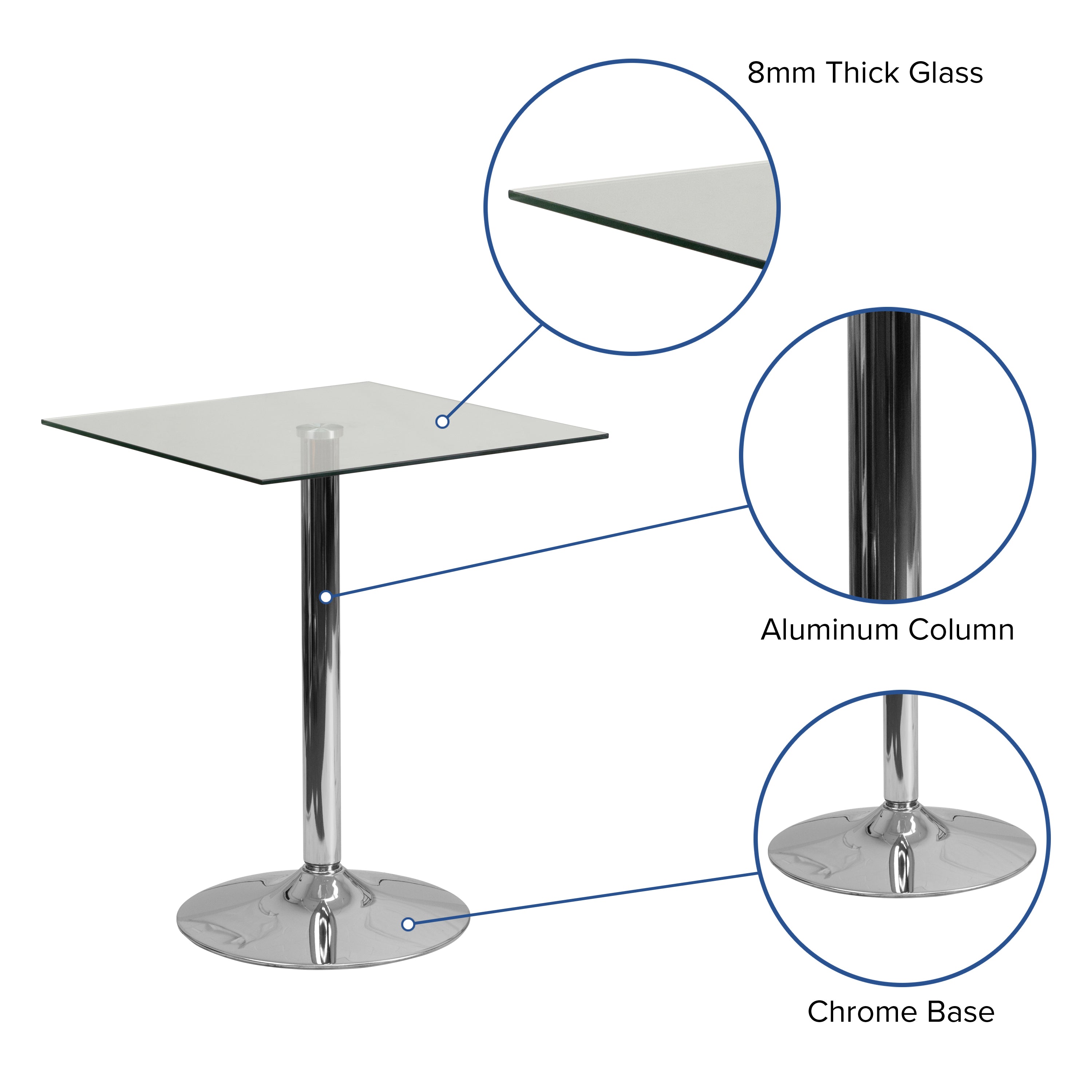 Fredrick 23.75'' Square Glass Table with 30''H Chrome Base