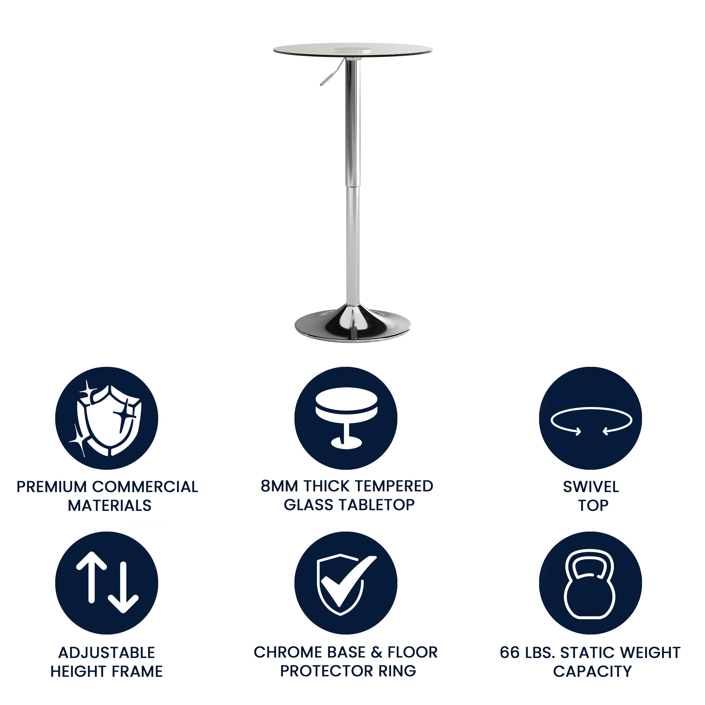 Chad 23.5'' Round Adjustable Height Glass Table (Adjustable Range 33.5'' - 41'')