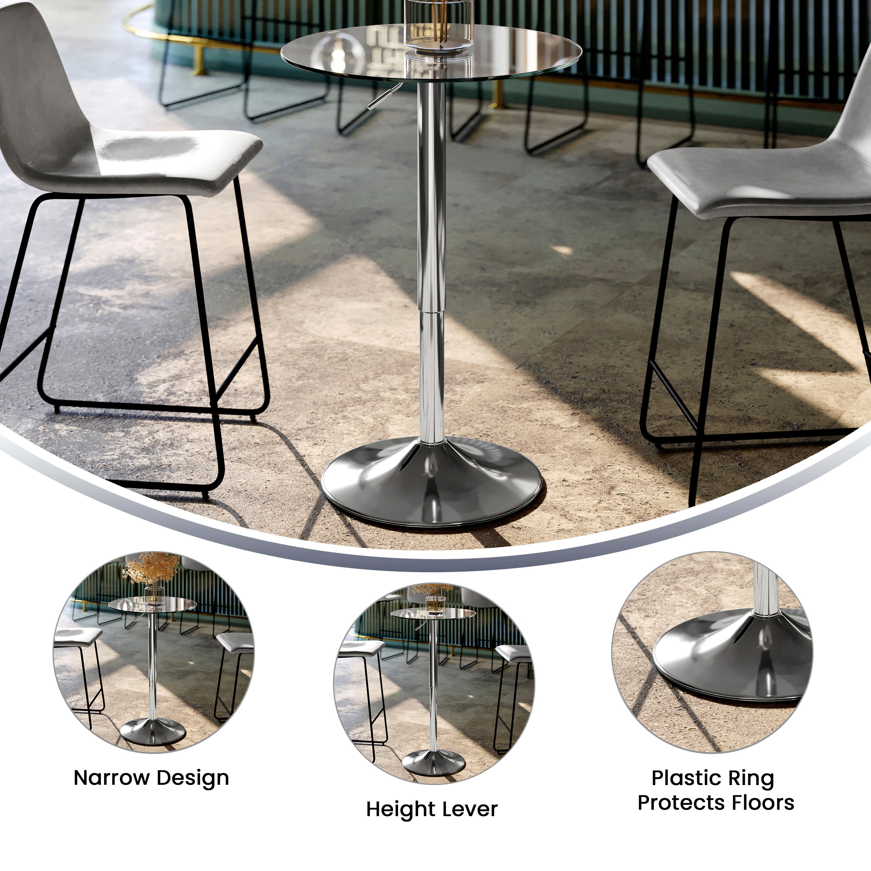 Chad 23.5'' Round Adjustable Height Glass Table (Adjustable Range 33.5'' - 41'')