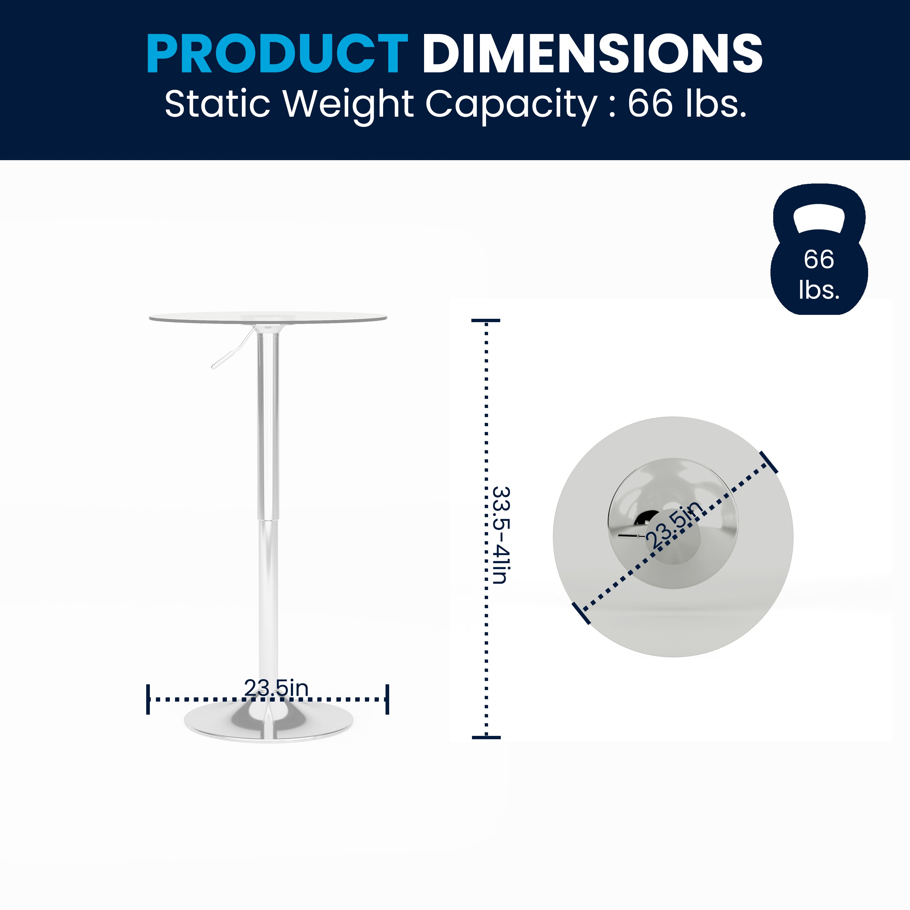 Chad 23.5'' Round Adjustable Height Glass Table (Adjustable Range 33.5'' - 41'')