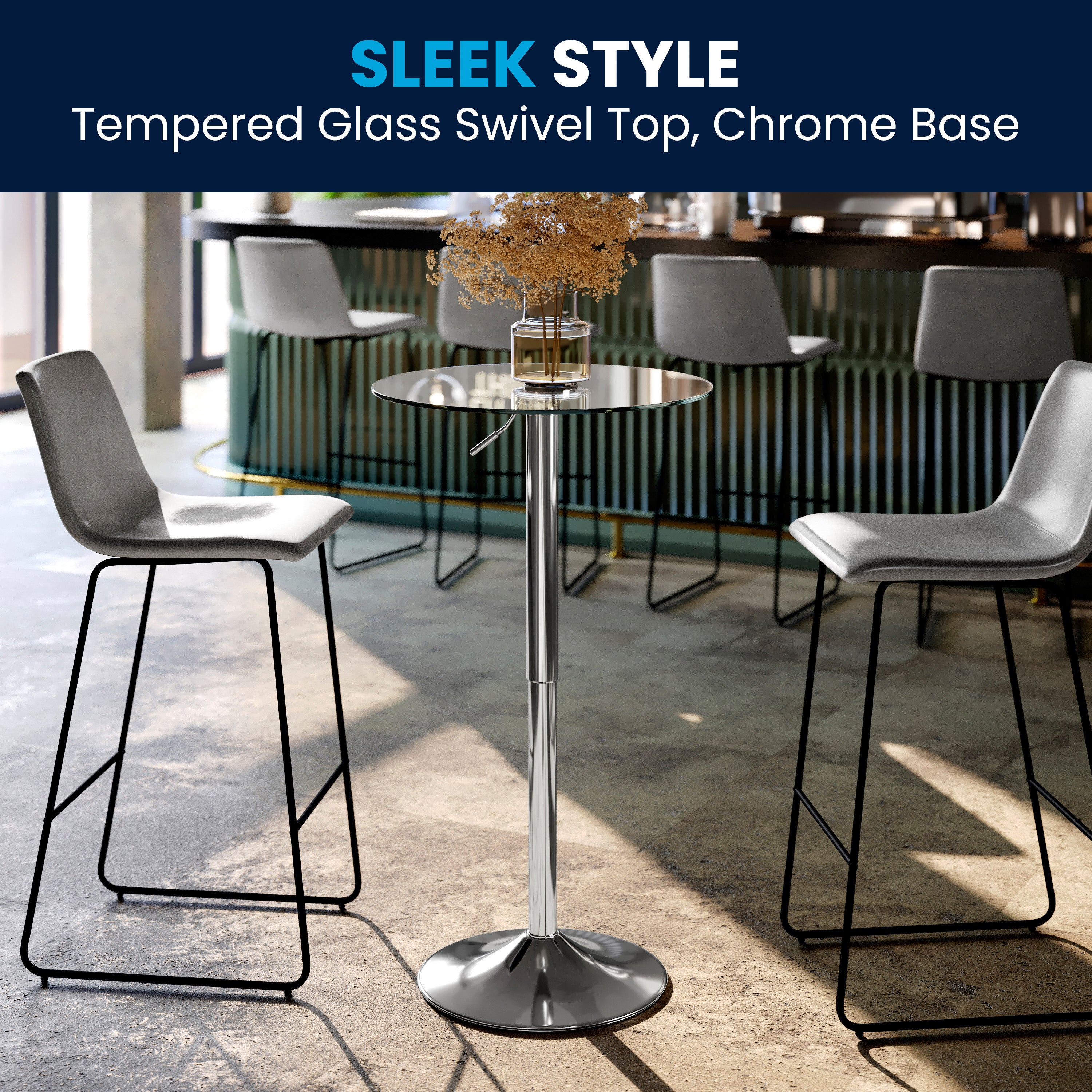 Chad 23.5'' Round Adjustable Height Glass Table (Adjustable Range 33.5'' - 41'')