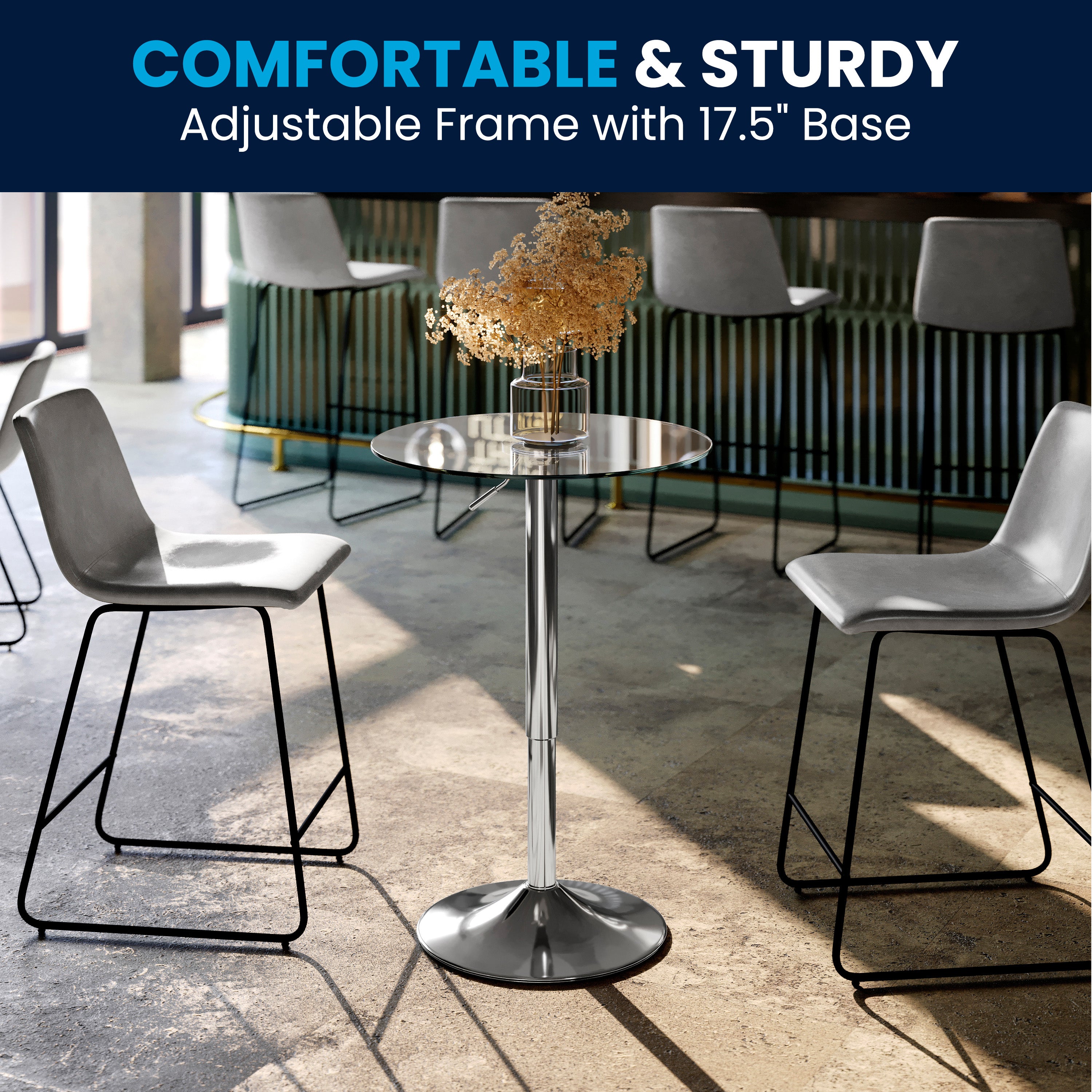 Chad 23.5'' Round Adjustable Height Glass Table (Adjustable Range 33.5'' - 41'')