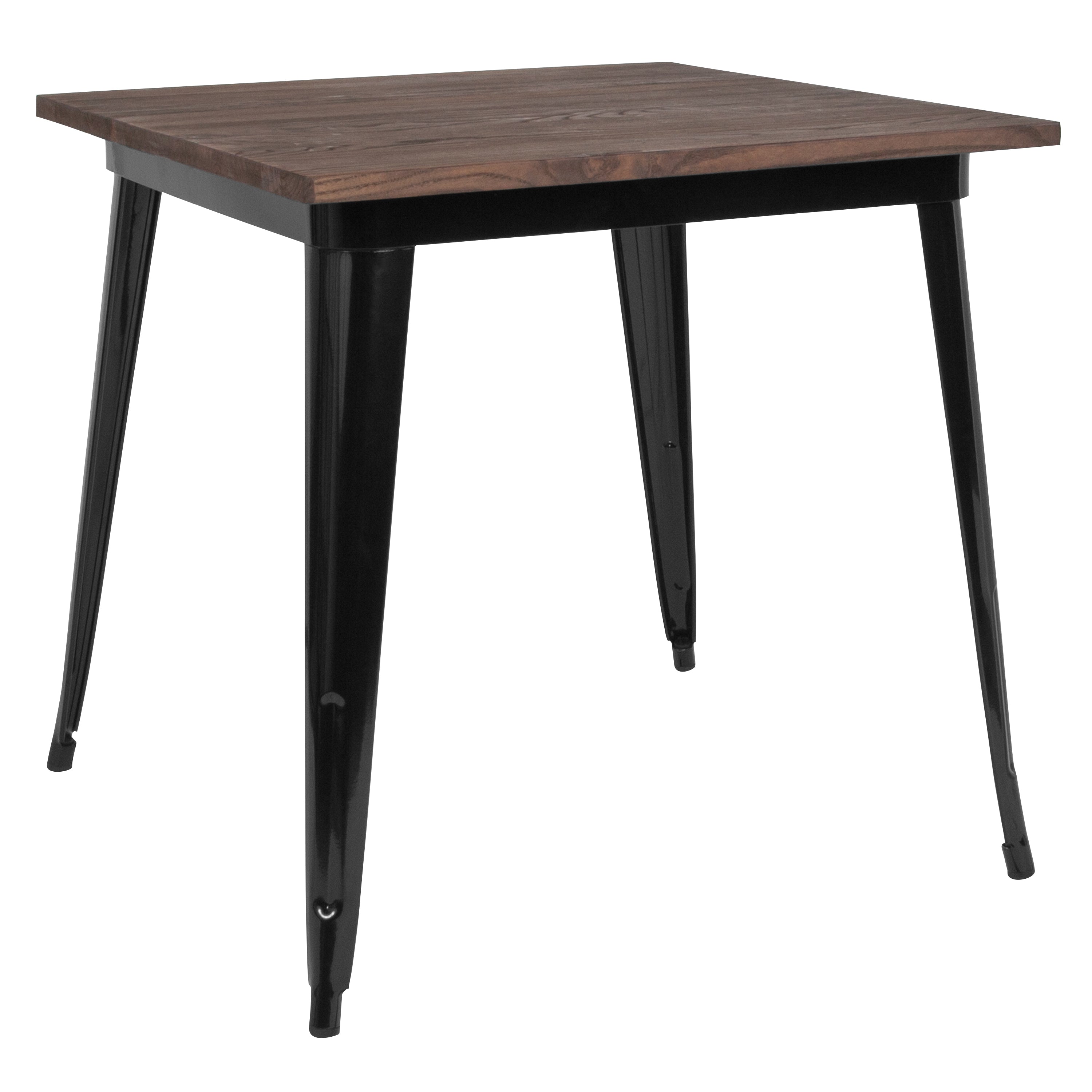 Toby 31.5" Square Black Metal Indoor Table with Walnut Rustic Wood Top
