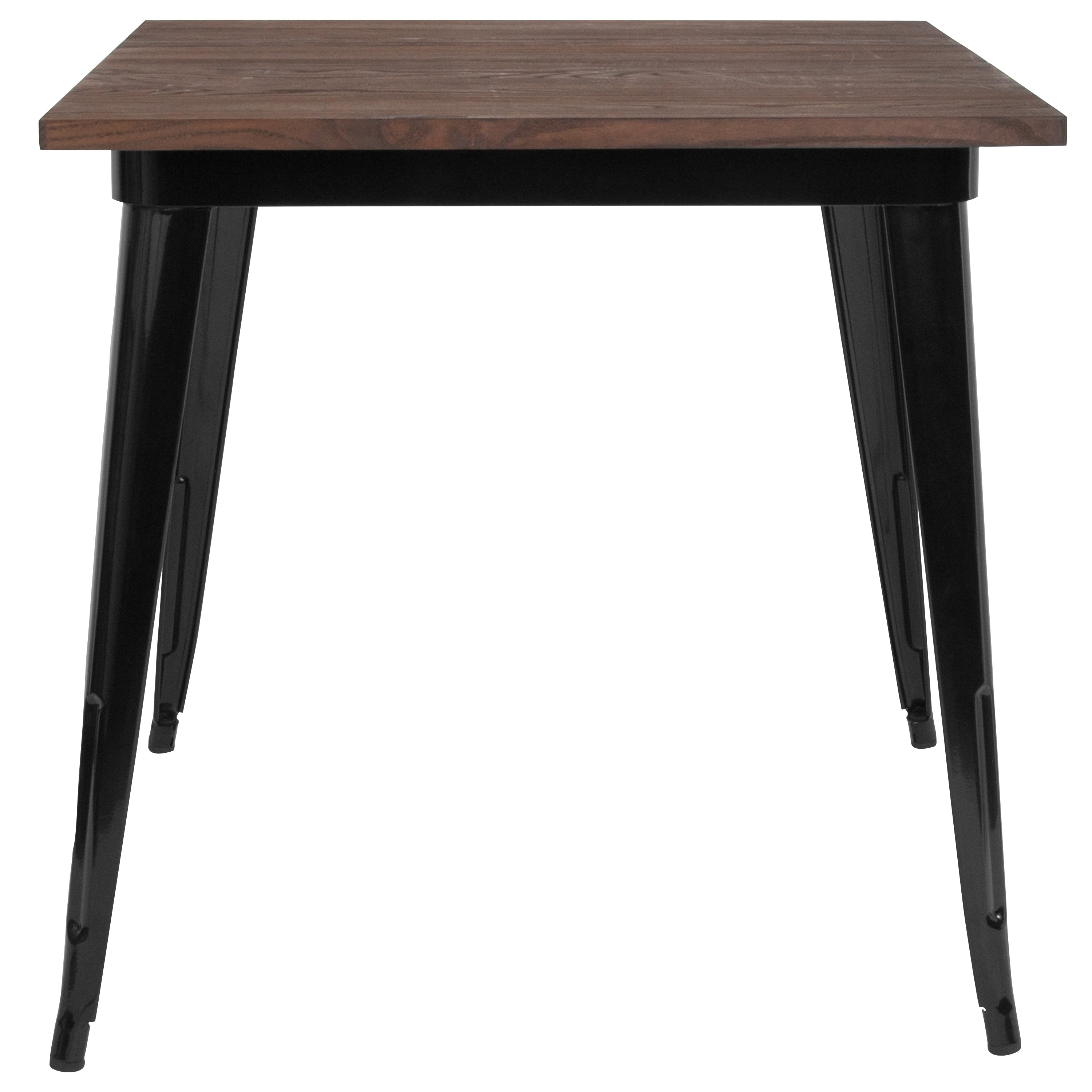 Toby 31.5" Square Black Metal Indoor Table with Walnut Rustic Wood Top