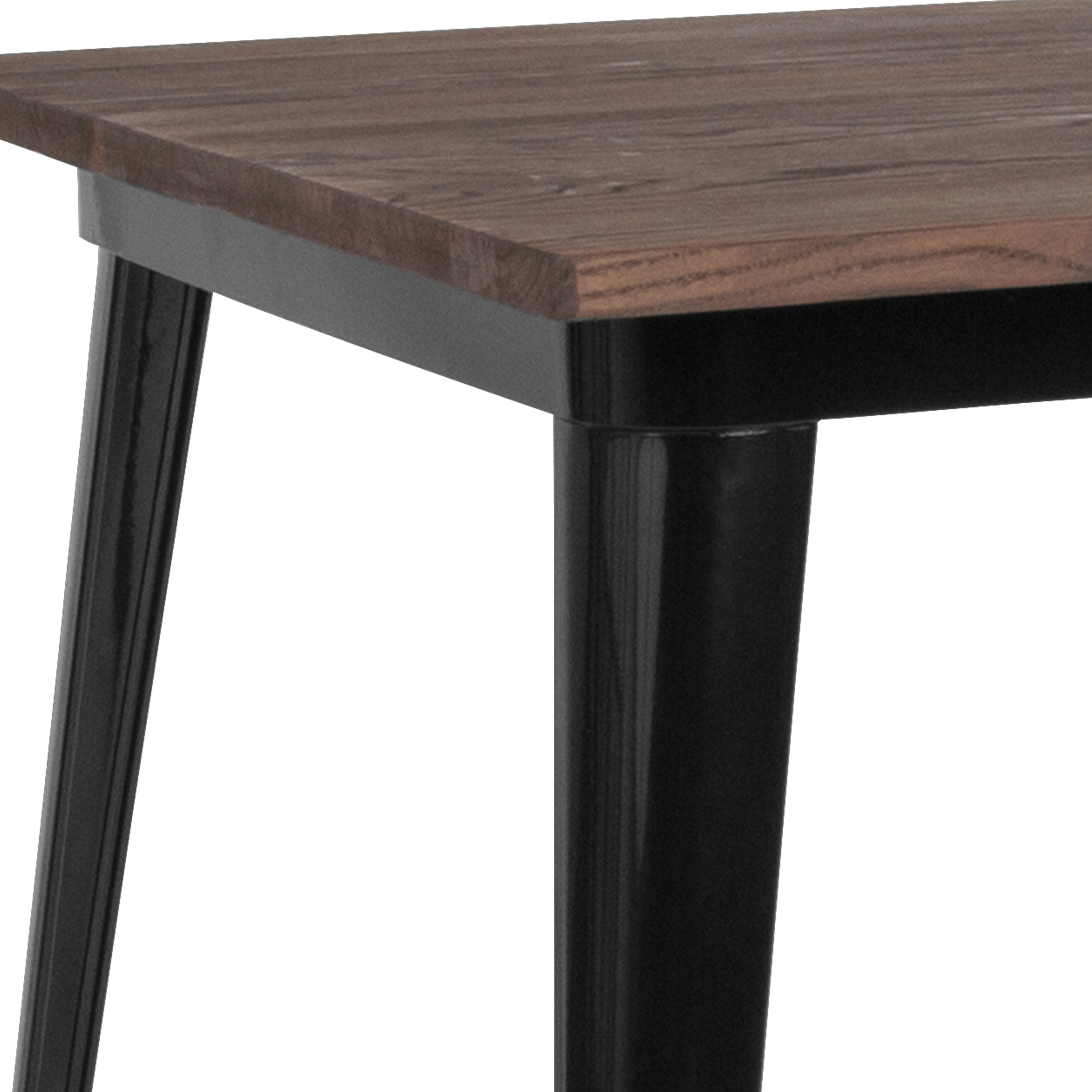 Toby 31.5" Square Black Metal Indoor Table with Walnut Rustic Wood Top