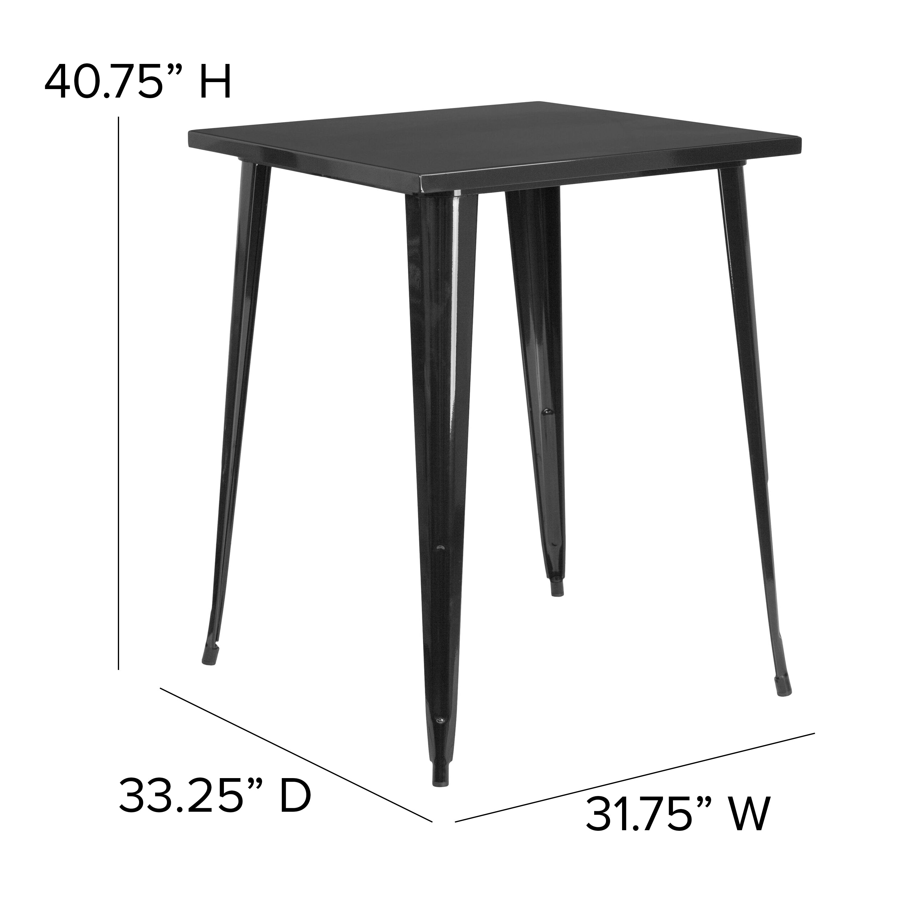 Nolan Commercial Grade 31.5" Square Black Metal Indoor-Outdoor Bar Height Table