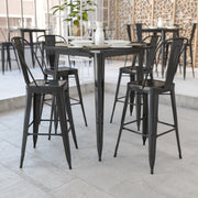 Nolan Commercial Grade 31.5" Square Black Metal Indoor-Outdoor Bar Height Table
