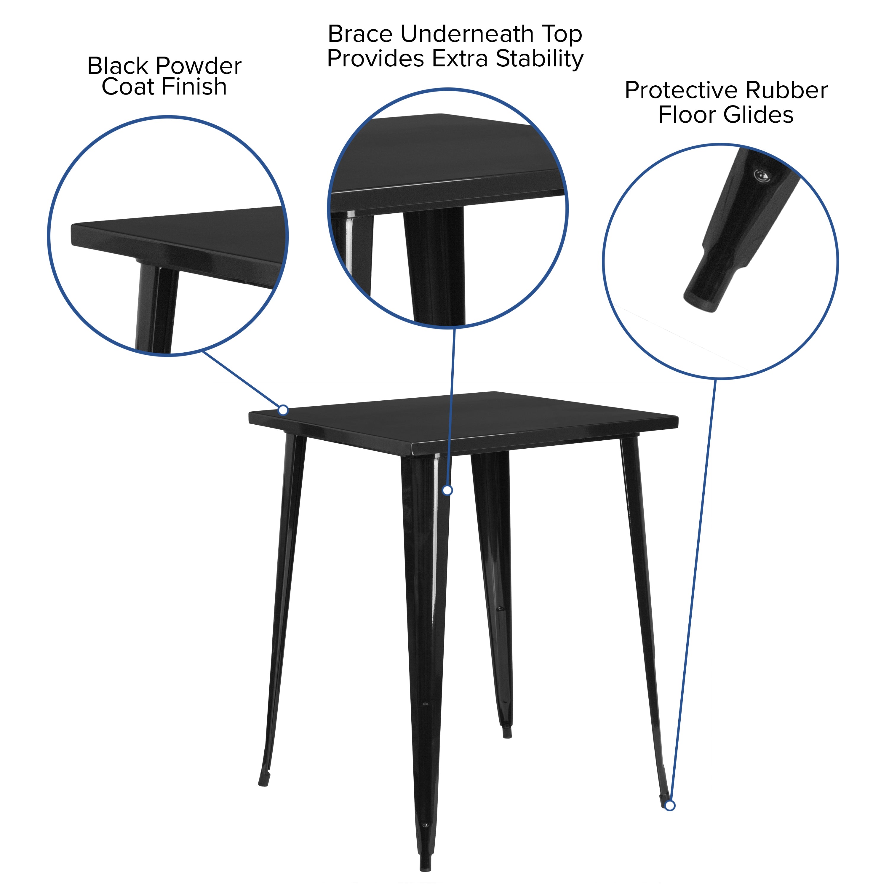 Nolan Commercial Grade 31.5" Square Black Metal Indoor-Outdoor Bar Height Table