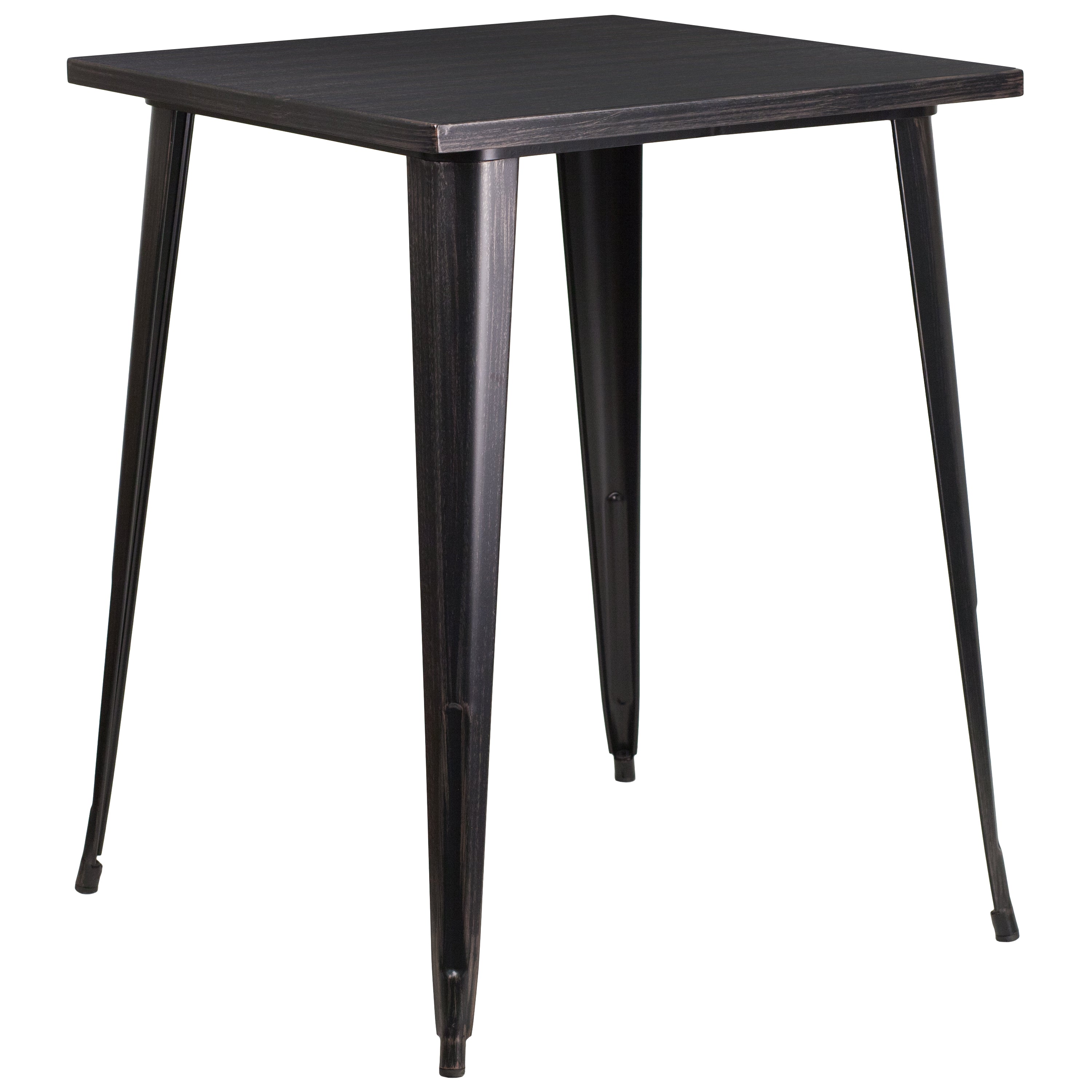 Nolan Commercial Grade 31.5" Square Black-Antique Gold Metal Indoor-Outdoor Bar Height Table