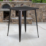 Nolan Commercial Grade 31.5" Square Black-Antique Gold Metal Indoor-Outdoor Bar Height Table