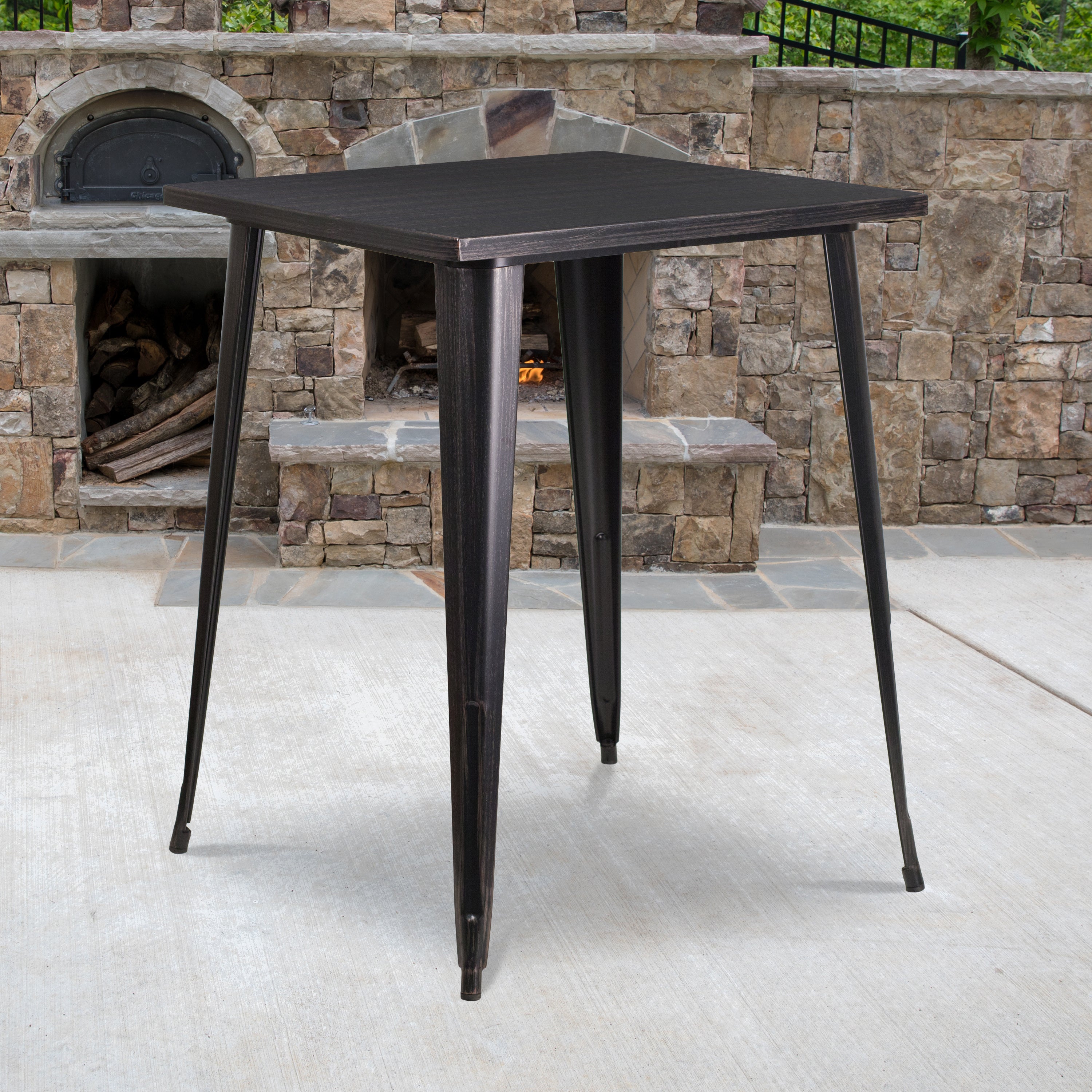 Nolan Commercial Grade 31.5" Square Black-Antique Gold Metal Indoor-Outdoor Bar Height Table
