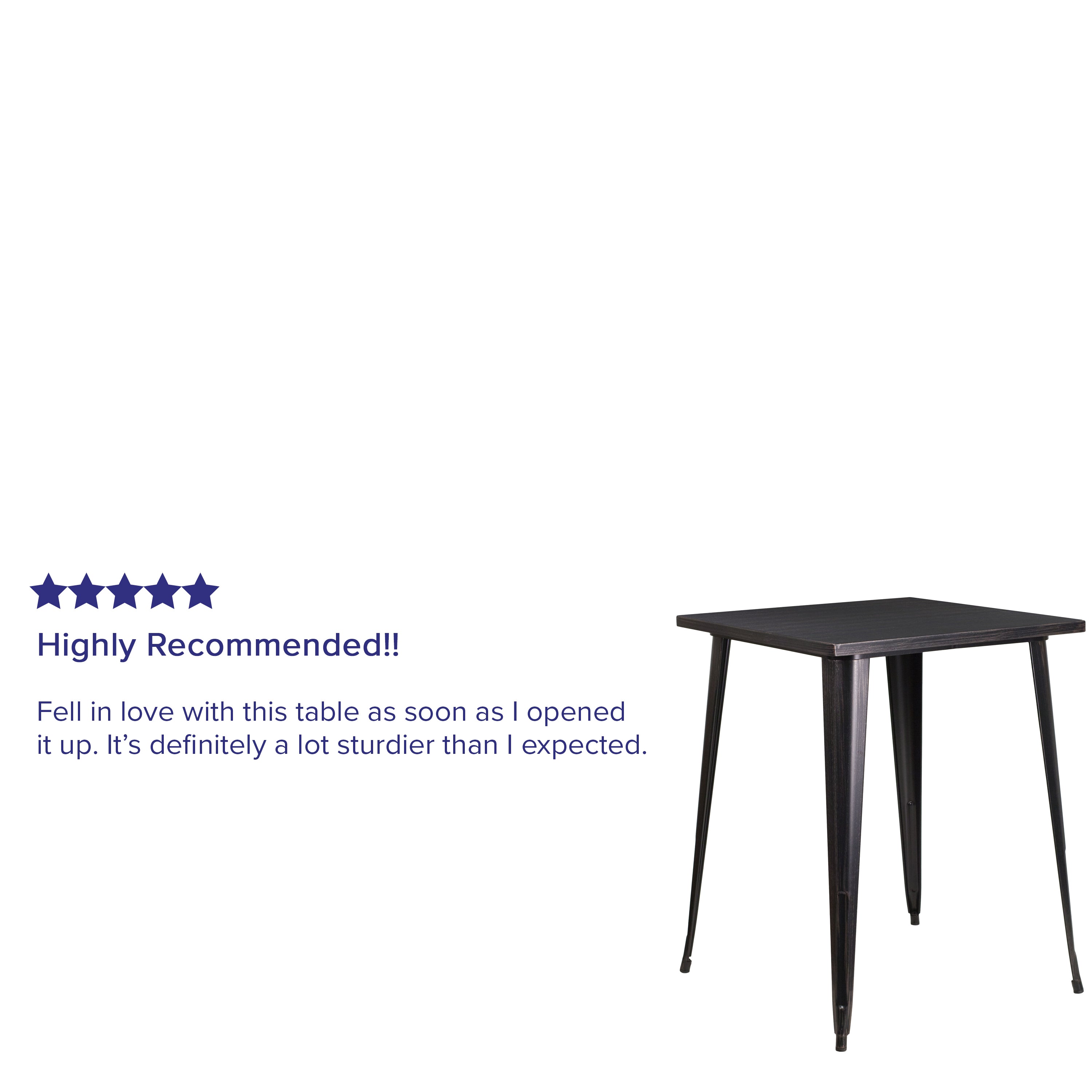 Nolan Commercial Grade 31.5" Square Black-Antique Gold Metal Indoor-Outdoor Bar Height Table