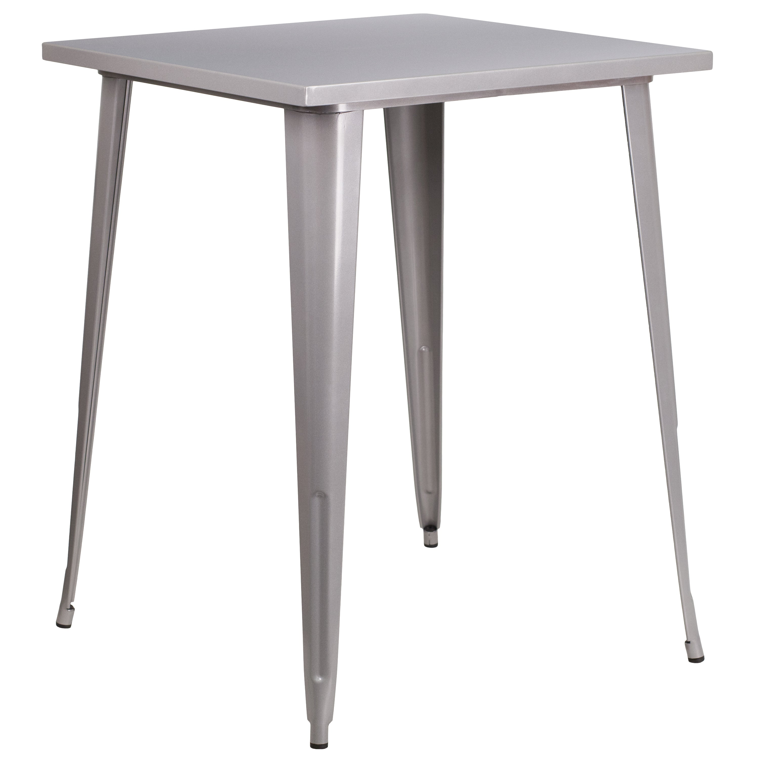 Nolan Commercial Grade 31.5" Square Silver Metal Indoor-Outdoor Bar Height Table