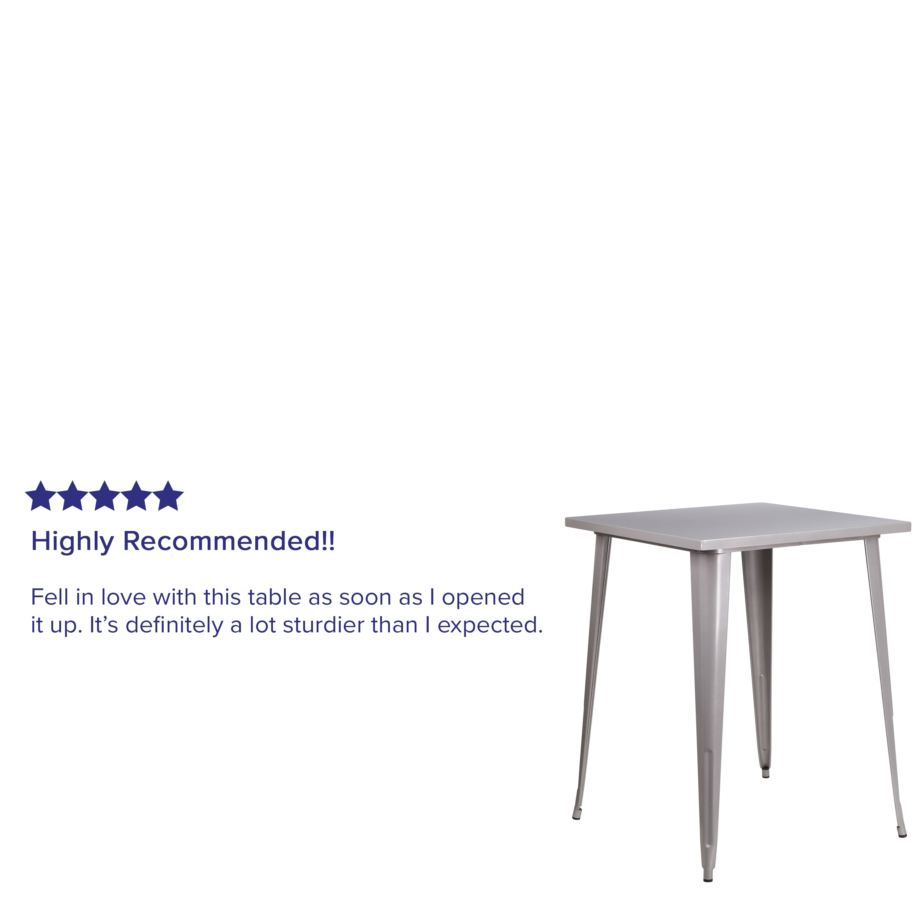 Nolan Commercial Grade 31.5" Square Silver Metal Indoor-Outdoor Bar Height Table