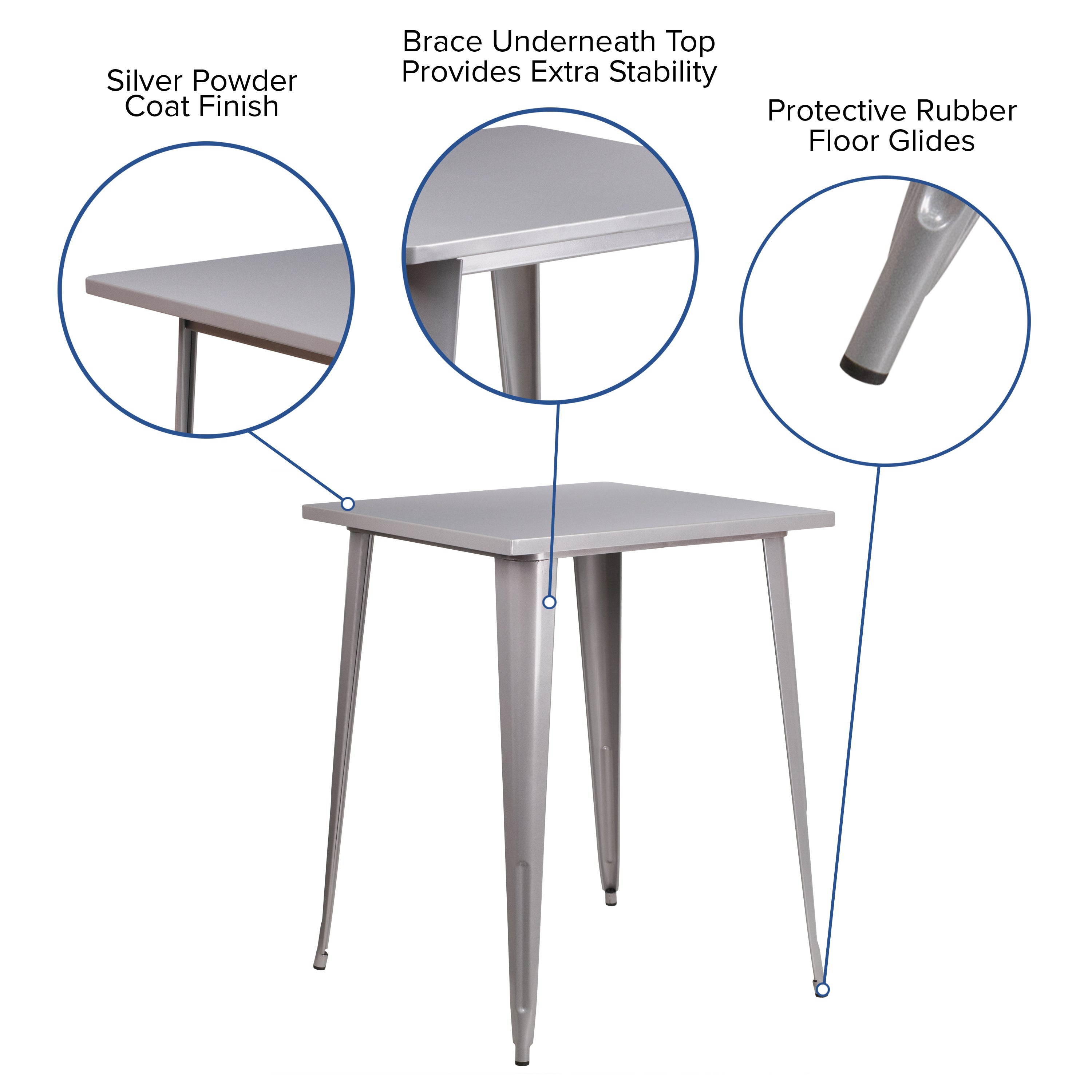 Nolan Commercial Grade 31.5" Square Silver Metal Indoor-Outdoor Bar Height Table