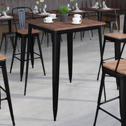 Nolan 31.5" Square Black Metal Indoor Bar Height Table with Walnut Rustic Wood Top
