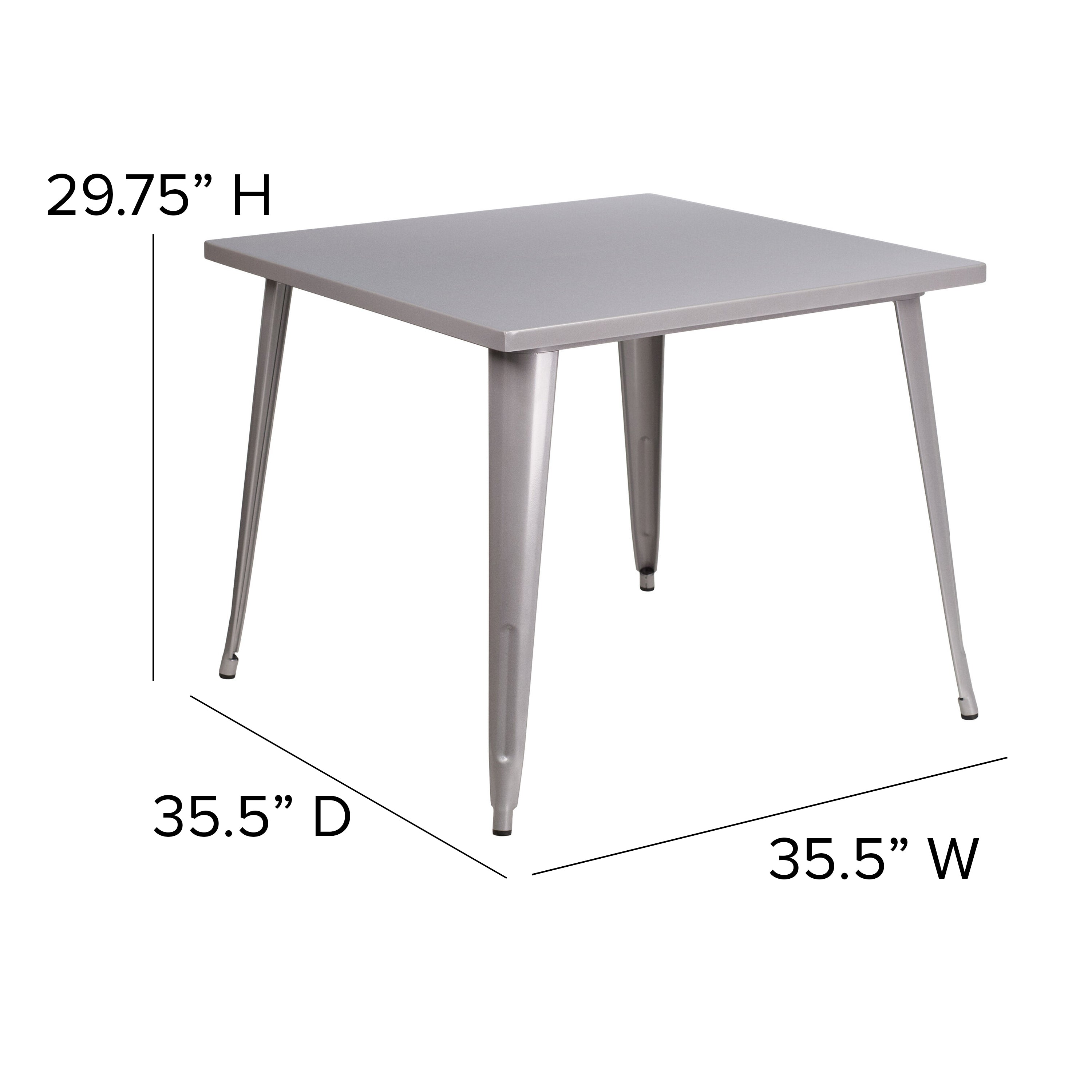 Parker Commercial Grade 35.5" Square Silver Metal Indoor-Outdoor Table